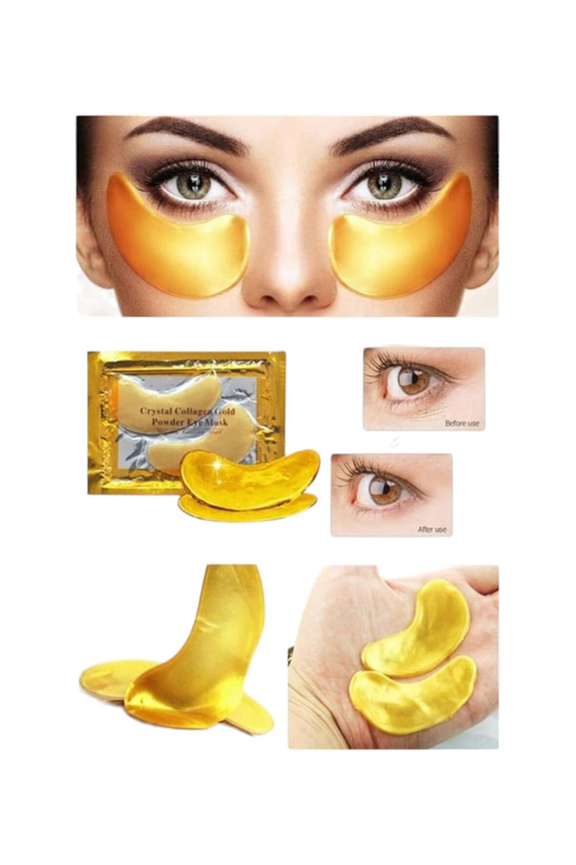 2 Adet Unisex Gold Göz Altı için Maske Yüz Cilt Bakım Altın Maske