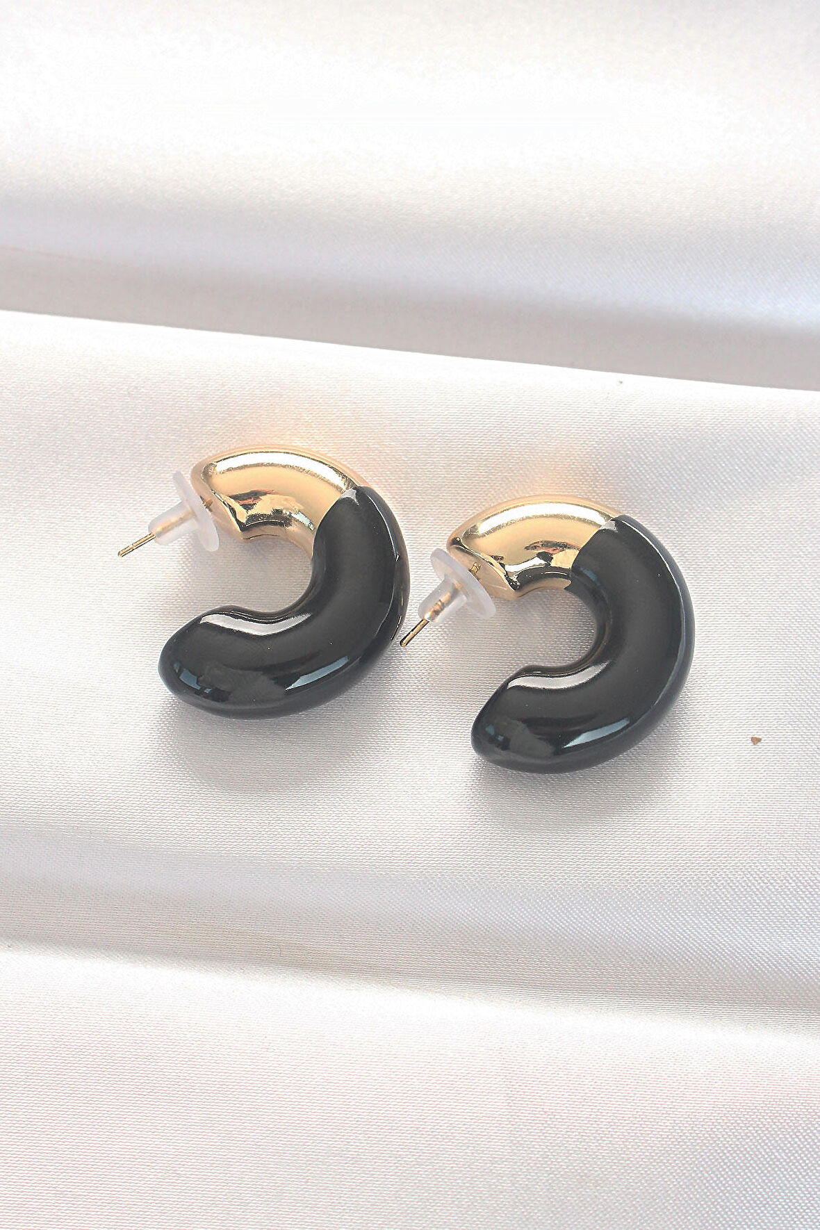 CCB Siyah Gold Çift Renk Küpe - TJ-BKP8875