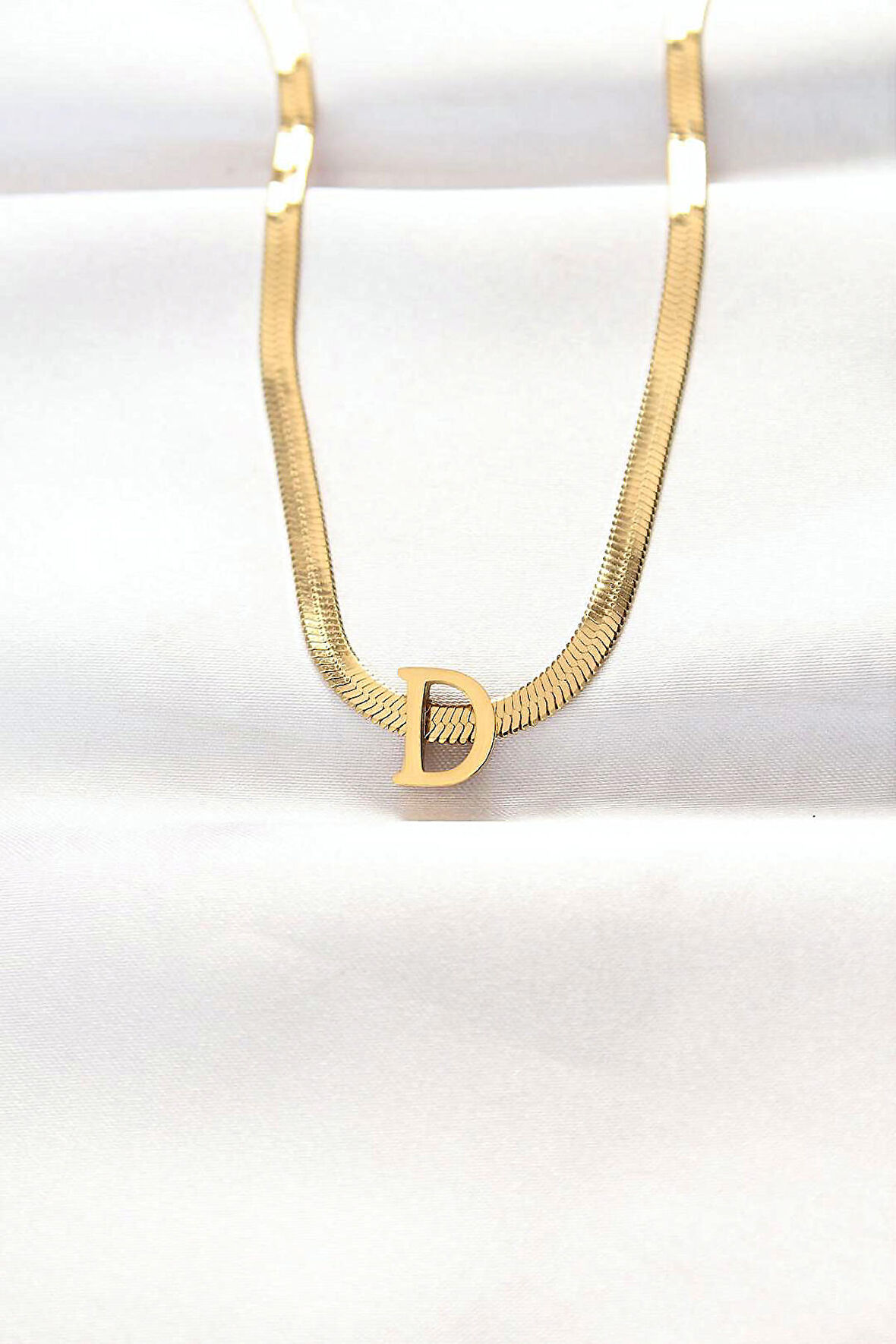 316L Çelik D Harfli Gold Renk İtalyan Zincirli Kolye - TJ-BKO8547