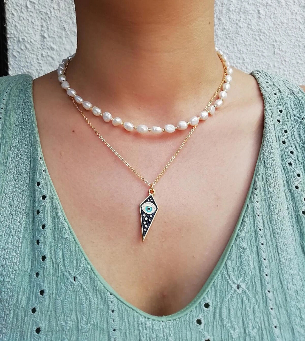Inci Kolye, Şık Doğal Taş Kolye, Barok Inci Kolye
