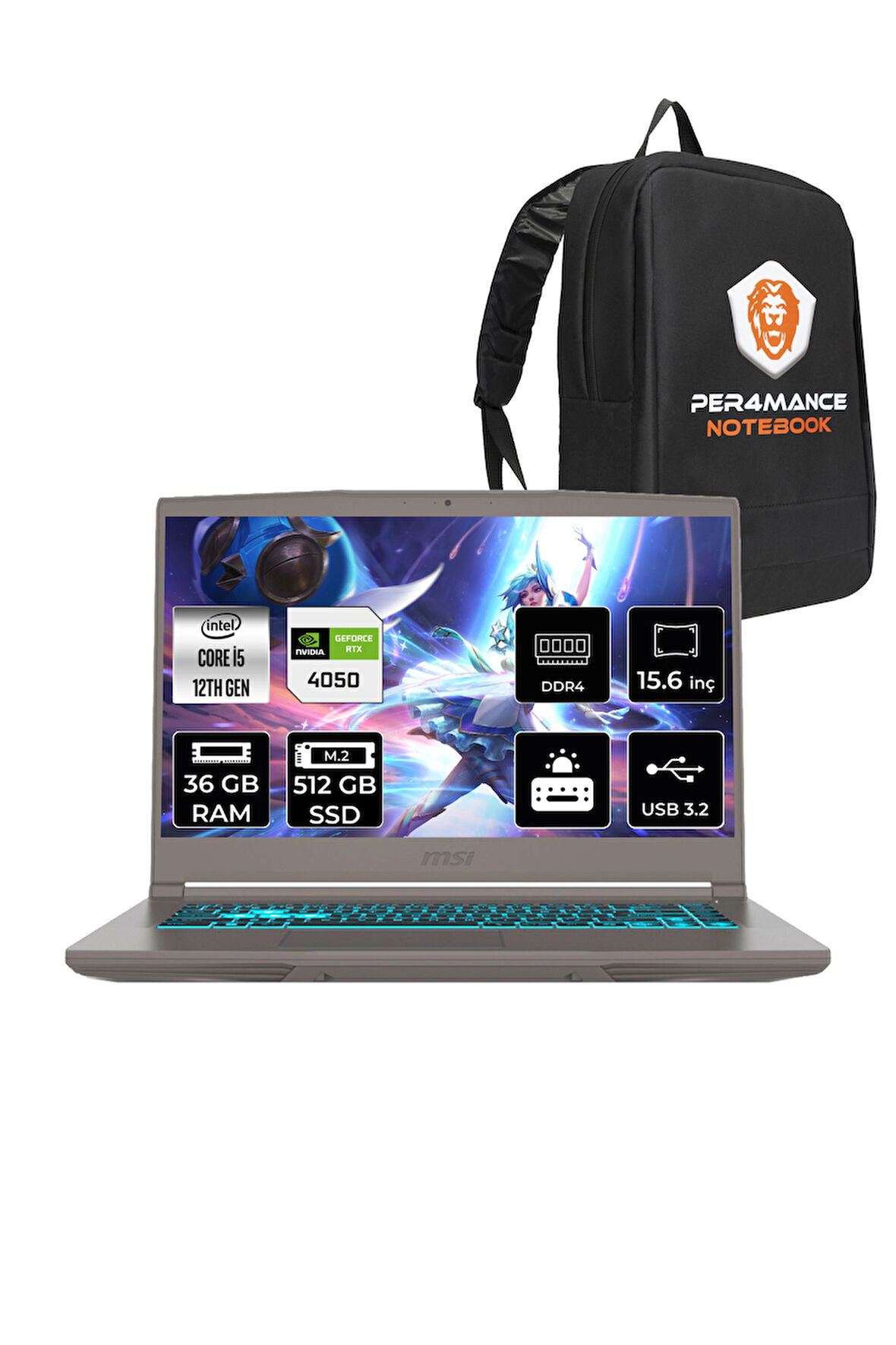 MSI Thin 15 i5 12450H 36GB 512GB SSD RTX4050/6GB 15.6" FHD 144HZ FDOS B12VE27TR & PER4 ÇANTA