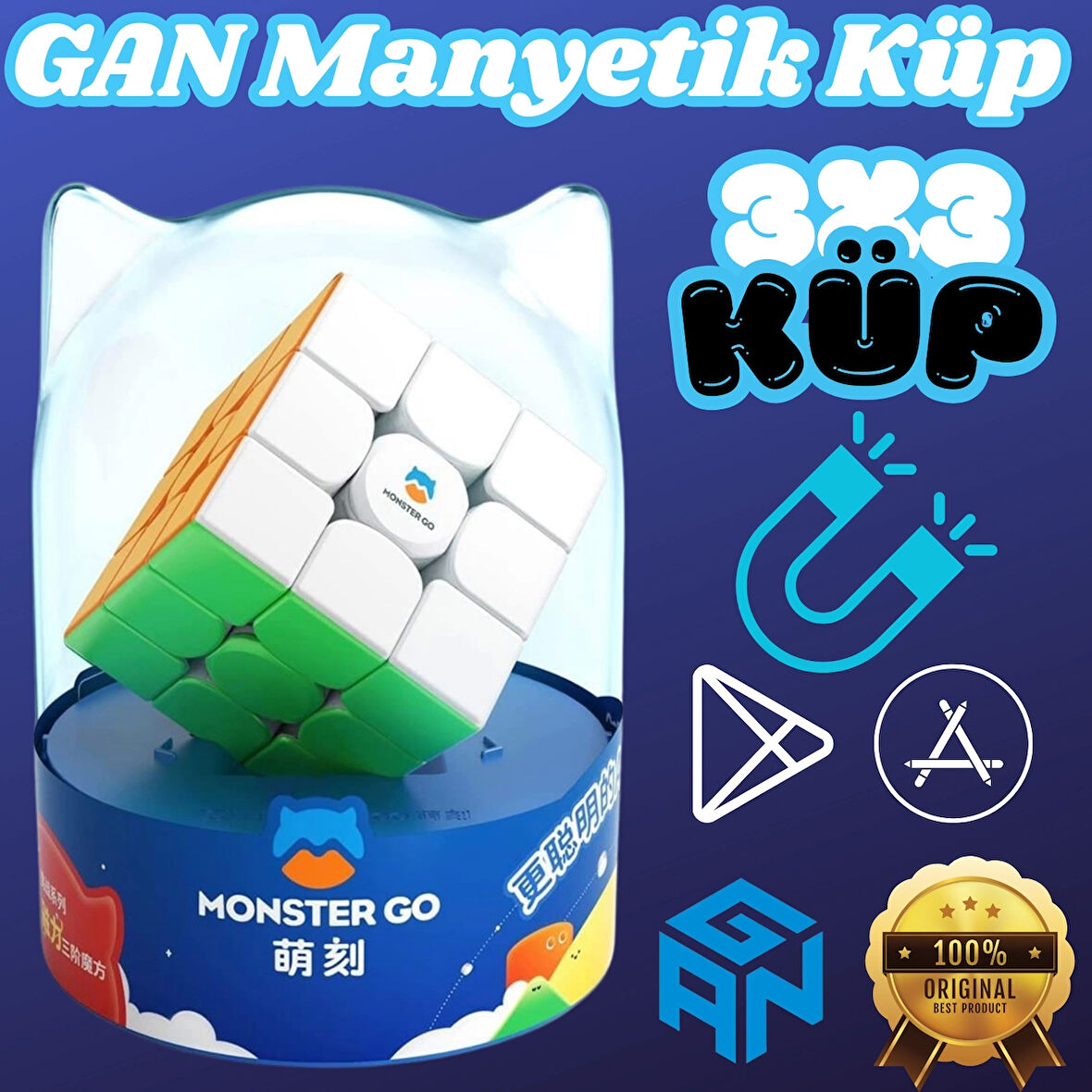 Profesyonel GAN Monster Go Standard 3x3 Manyetik Küp - Zeka Küpü - Akıl Küpü - Monster Küp