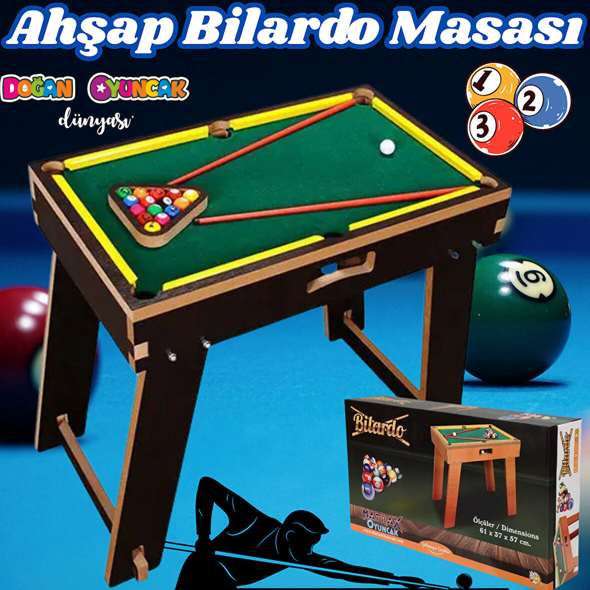 Ahşap Bilardo Masası - Bilardo Maçı - Bilardo Oyuncak - 8 Ball Oyunu - Büyük Bilardo Seti - Bilardo Oyuncağı