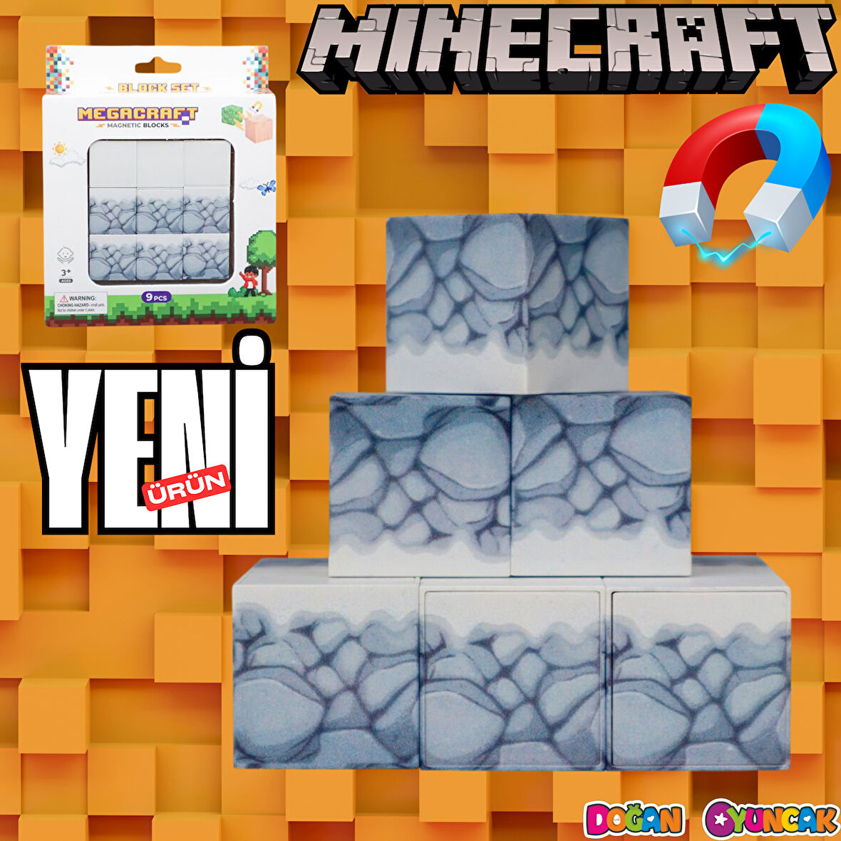 Minecraft Karlı Taş Desenli Blok Manyetik Lego Minecraft Manyetik Lego Minecraft Lego Megacraft Lego Seti Megnetic Blocks