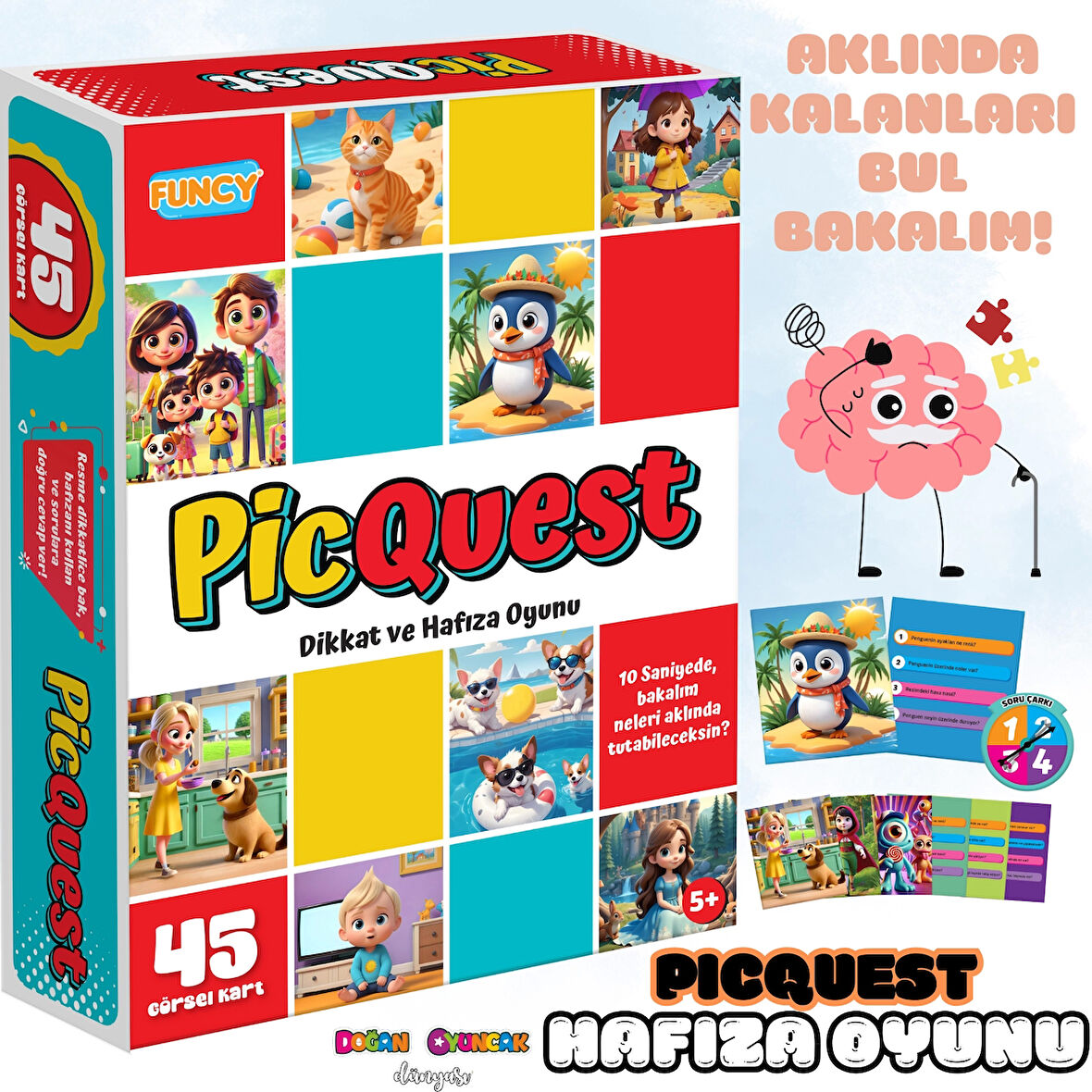 PicQuest Dikkat ve Hafıza Oyunu - Dikkat Aktivite Oyunu - Süper Hafıza Oyunu - Akıl Oyunu Zeka Oyunu - Aklında Tutma Oyunu