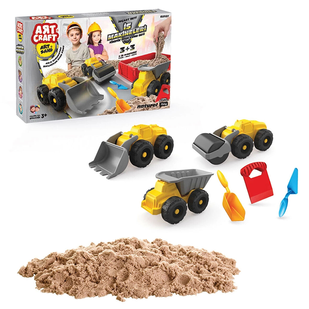 Art Sand İş Makineleri Kum Seti 750 Gr. - Oyun Kumu Seti - Kinetik Kum Seti - Natural Kum - Doğal Kum