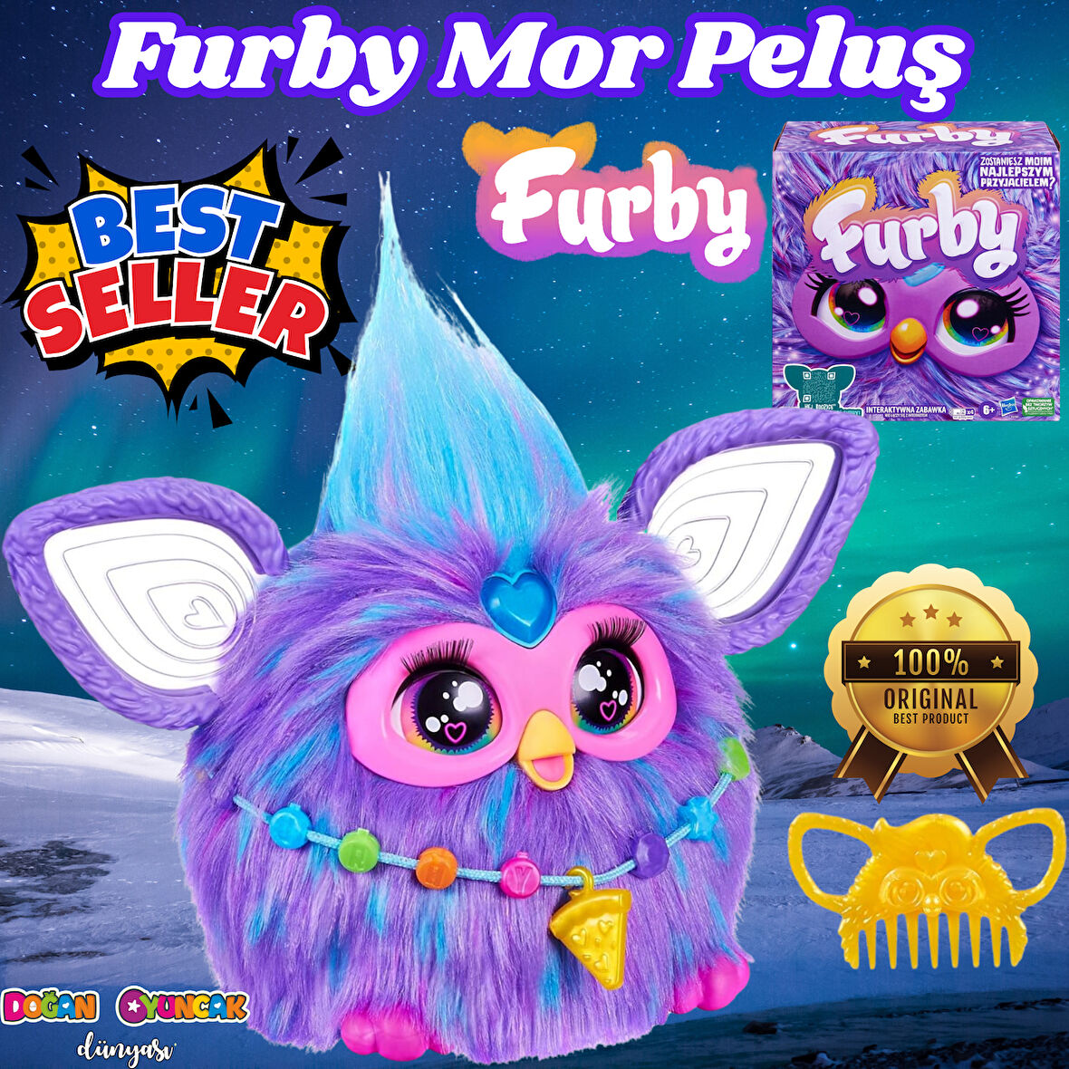 Furby Mor Renkli İnteraktif Pelüş Oyuncak - Furby Peluşu - Furby Oyuncak Peluş - Konuşan Furby Oyuncak