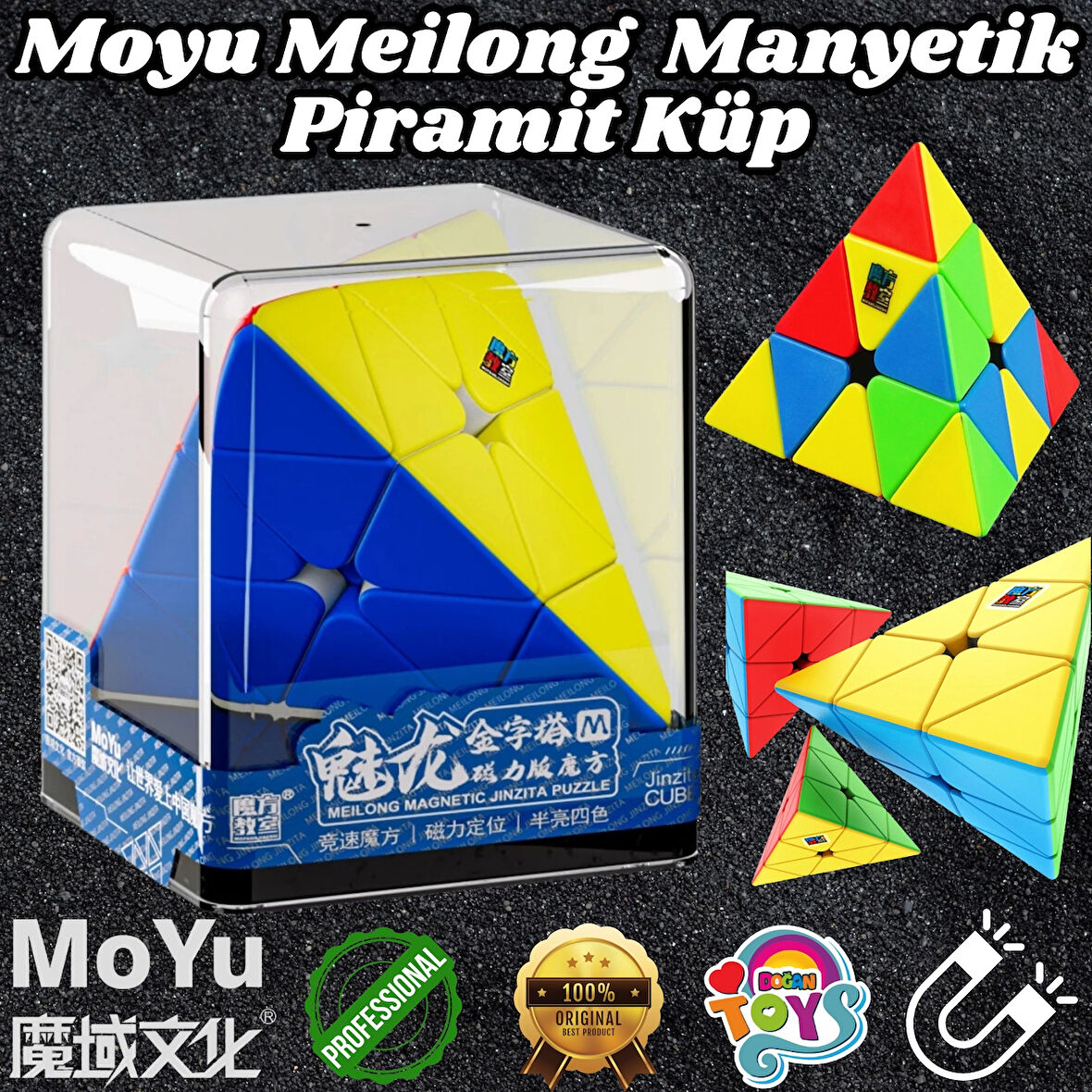 Orijinal MoYu Meilong Piramit Manyetik Küp Kutulu - Moyu Speed Cube - Moyu Piramit Zeka Küpü - Zeka Küpü - Magnetic Cube