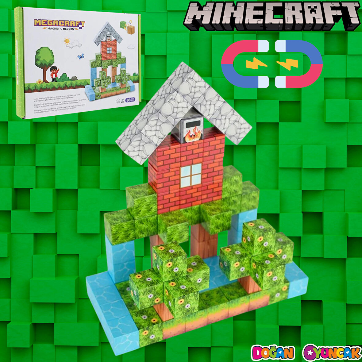 Minecraft Orman Temalı 88 Parça Manyetik Lego Minecraft Manyetik Lego Minecraft Lego Megacraft Lego Seti Megnetic Blocks