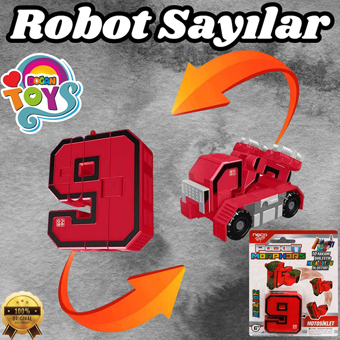 Pocket Morphers 9 Motosiklet - Roboto Dönüşen Sayılar - 9 Numara Robot - Transformers - Robot Sayı