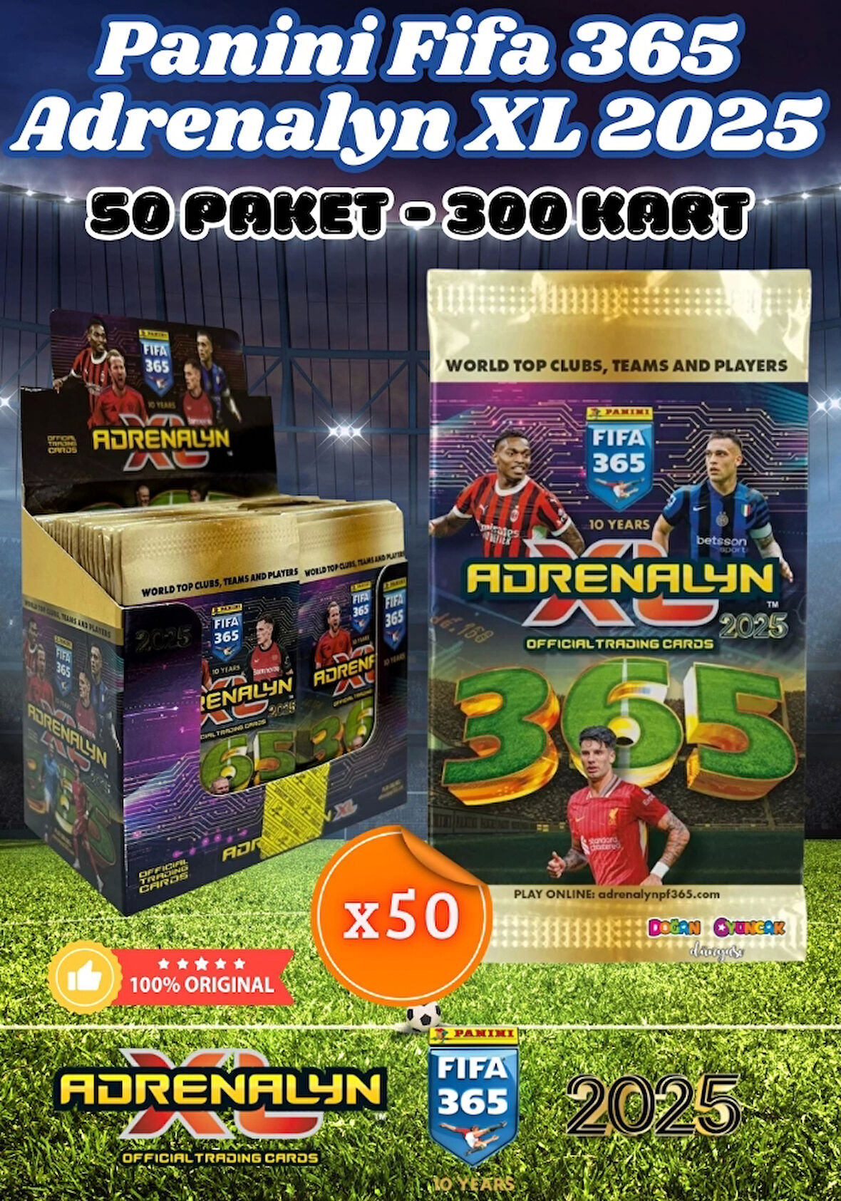 Panini FIFA 365 Adrenalyn XL 2025 Oyuncu Kartı - Futbolcu Kartları - Trading Oyuncu Kartı - 50 Paket