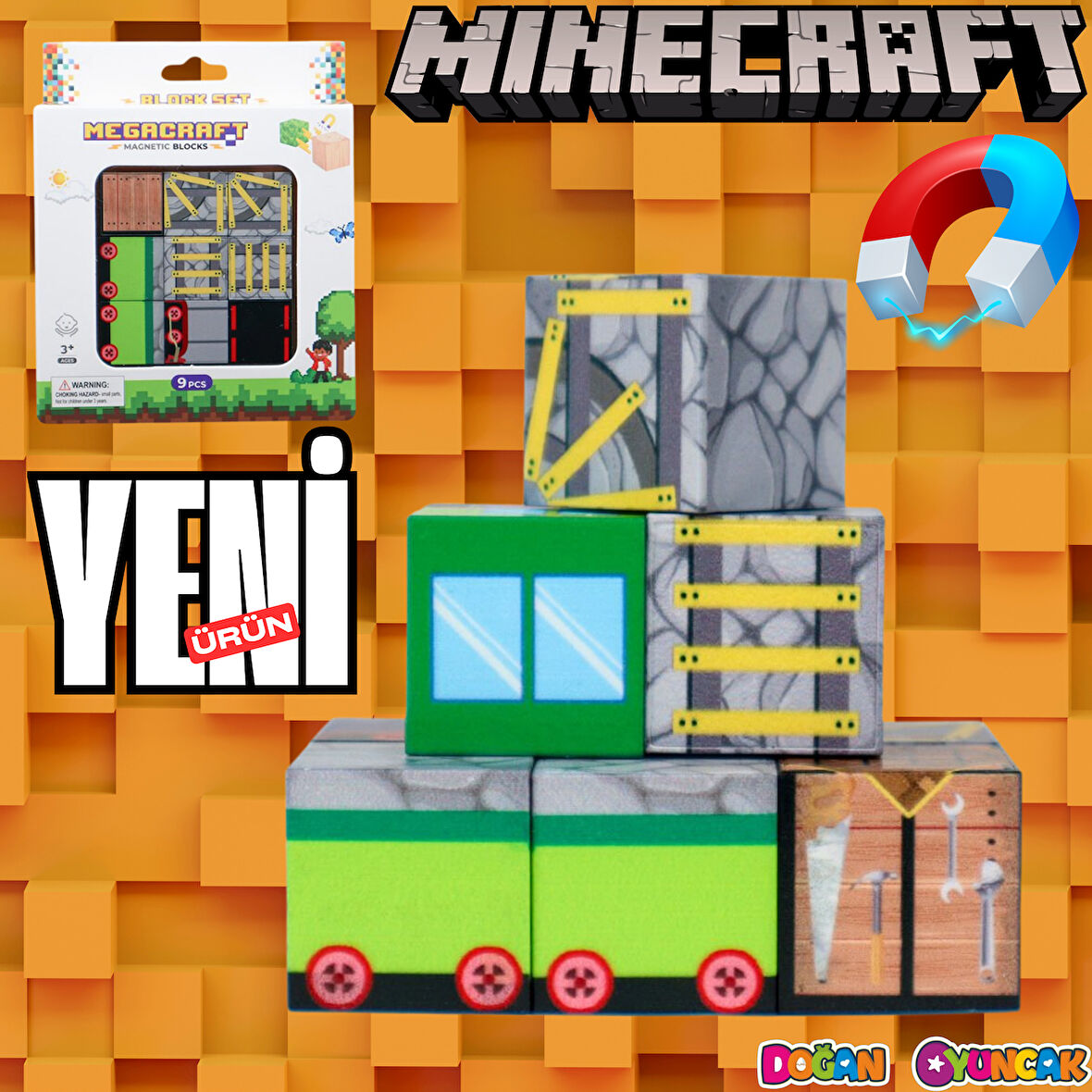 Minecraft Tren Desenli Blok Manyetik Lego Minecraft Manyetik Lego Minecraft Lego Megacraft Lego Seti Megnetic Blocks