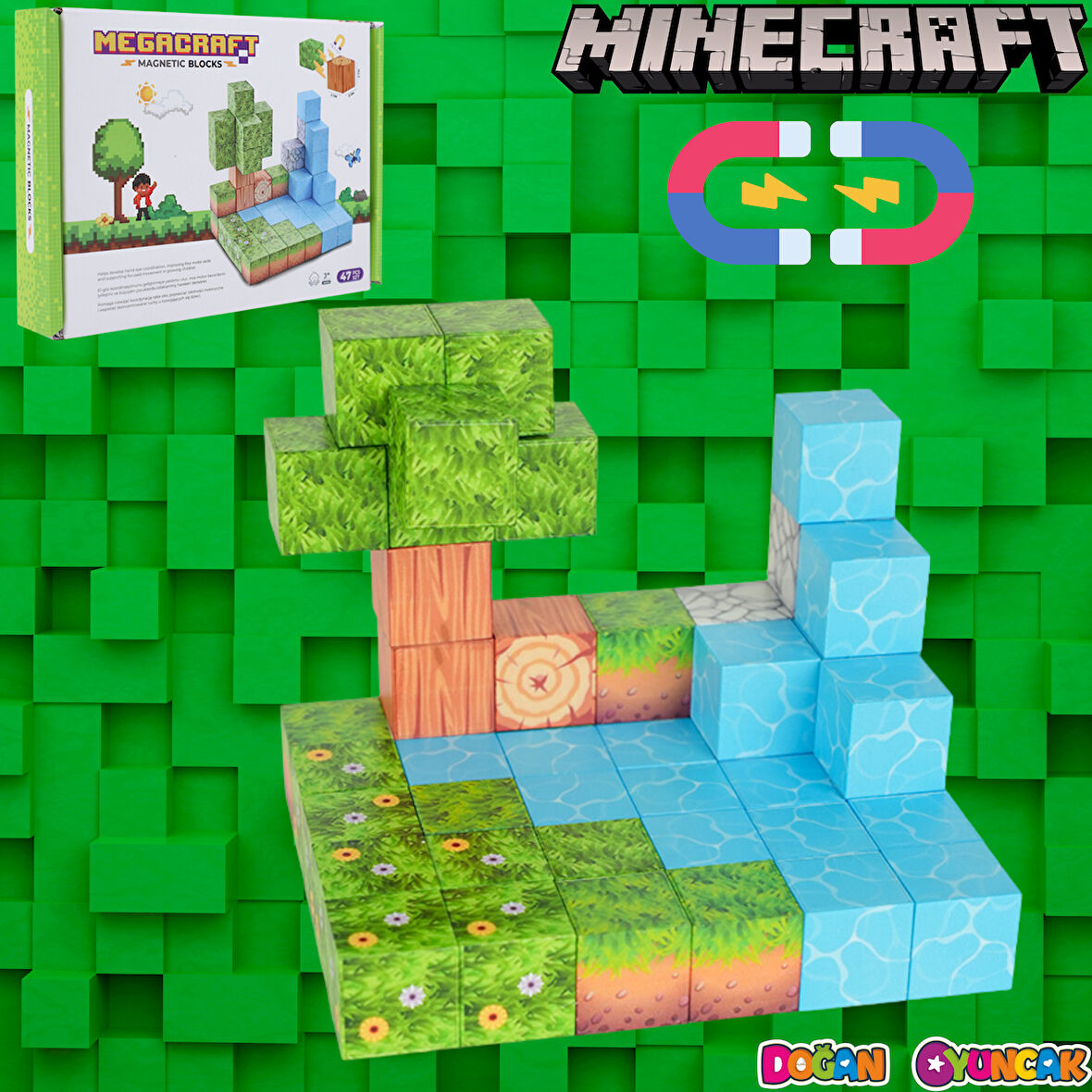 Minecraft Orman Temalı 47 Parça Manyetik Lego Minecraft Manyetik Lego Minecraft Lego Megacraft Lego Seti Megnetic Blocks