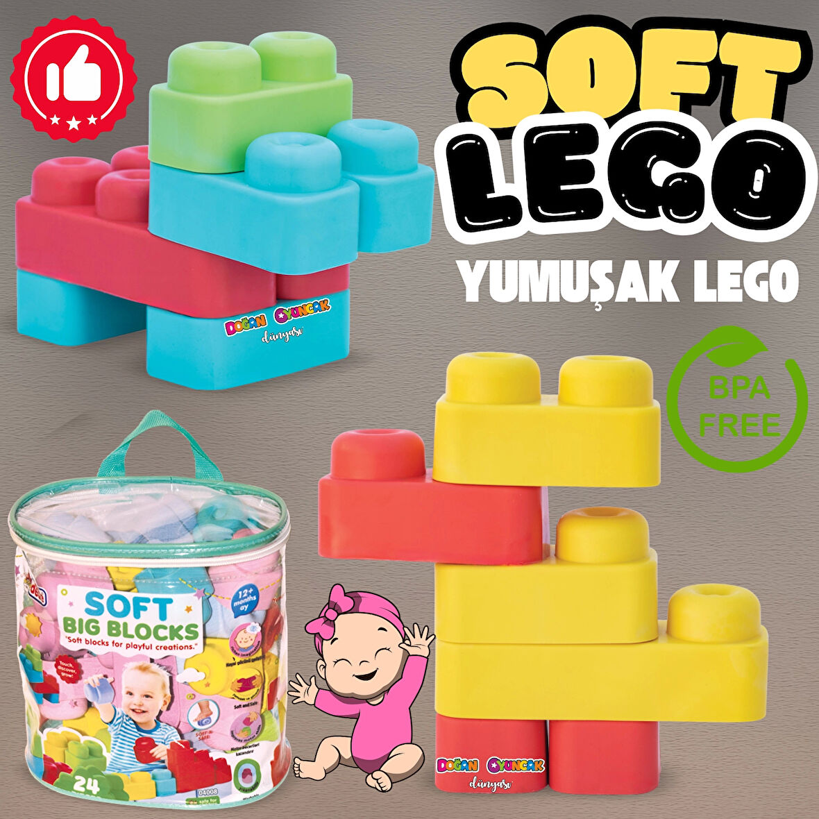 Yumuşak Soft Lego Seti 24 Parça Paketli - Büyük Yumuşak Bloklar - Büyük Soft Lego Oyuncakları - Yumuşak Lego - Soft Lego