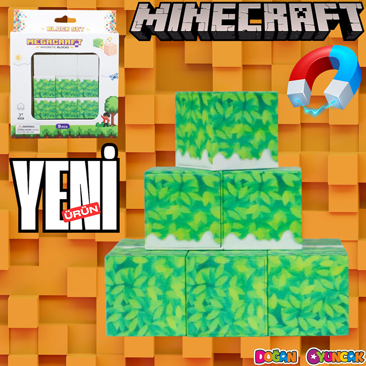 Minecraft Karlı Çimen Desenli Blok Manyetik Lego Minecraft Manyetik Lego Minecraft Lego Megacraft Lego Seti Megnetic Blocks