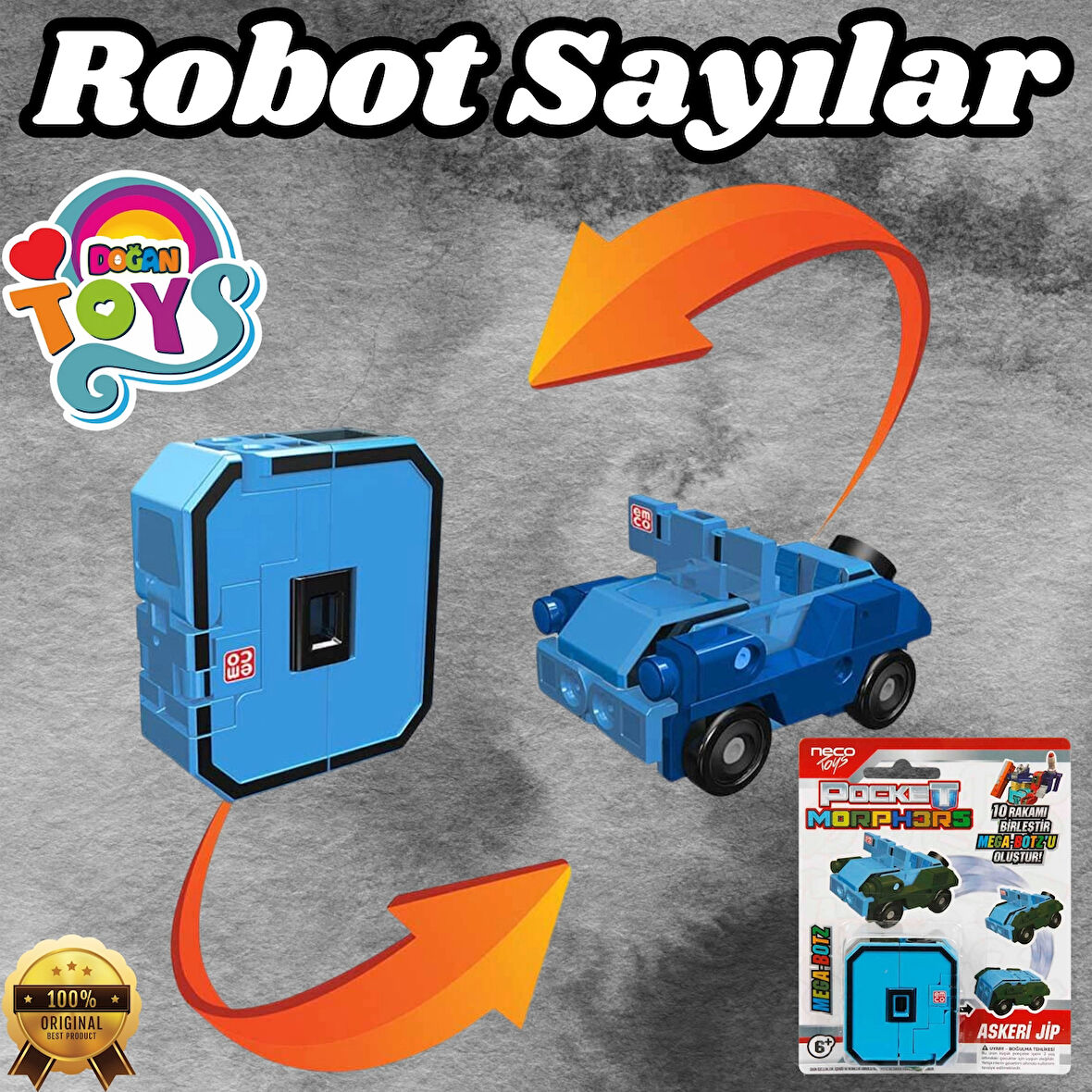 Pocket Morphers 0 Askeri Jip - Roboto Dönüşen Sayılar - 0 Numara Robot - Transformers - Robot Sayı