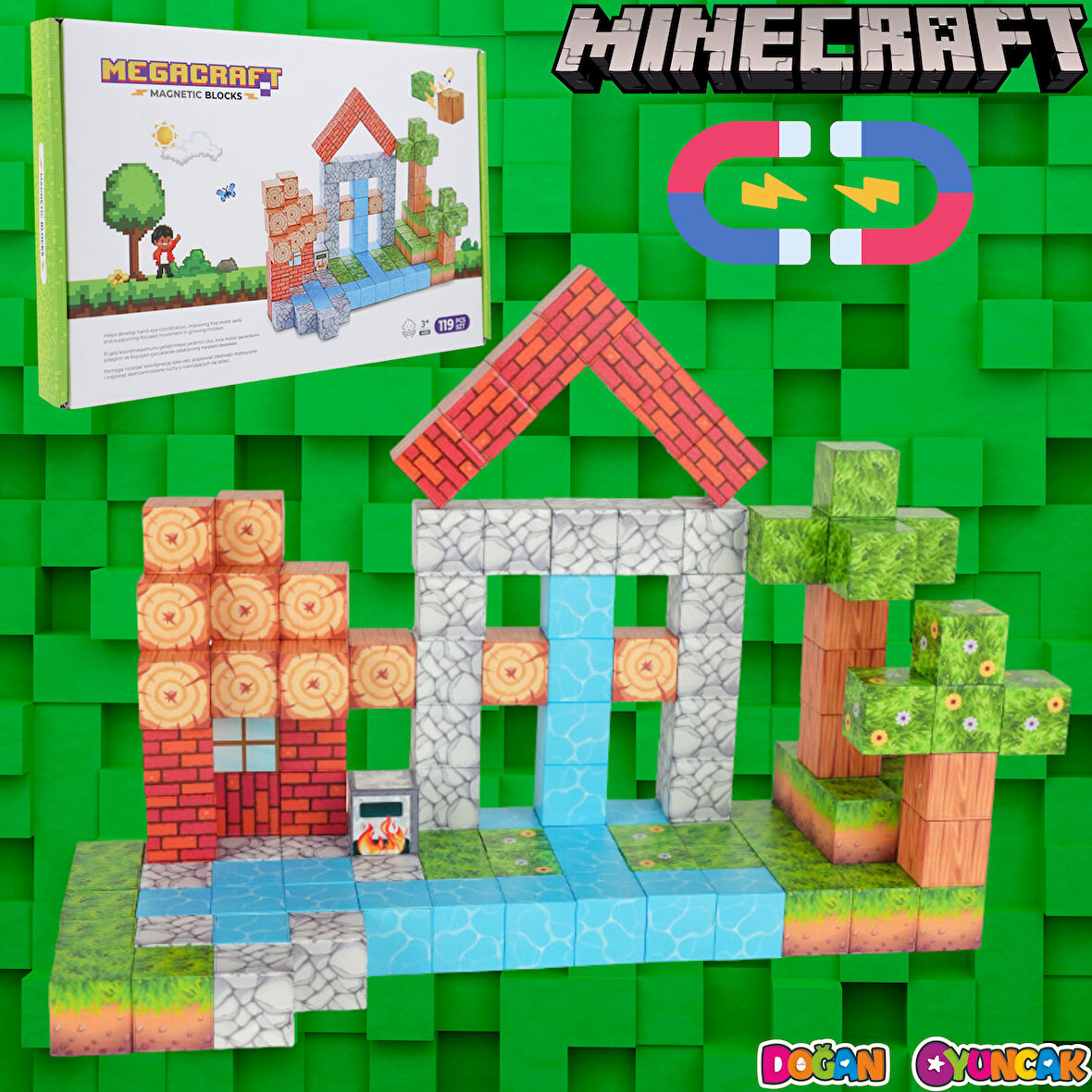 Minecraft Orman Temalı 119 Parça Manyetik Lego Minecraft Manyetik Lego Minecraft Lego Megacraft Lego Seti Megnetic Blocks