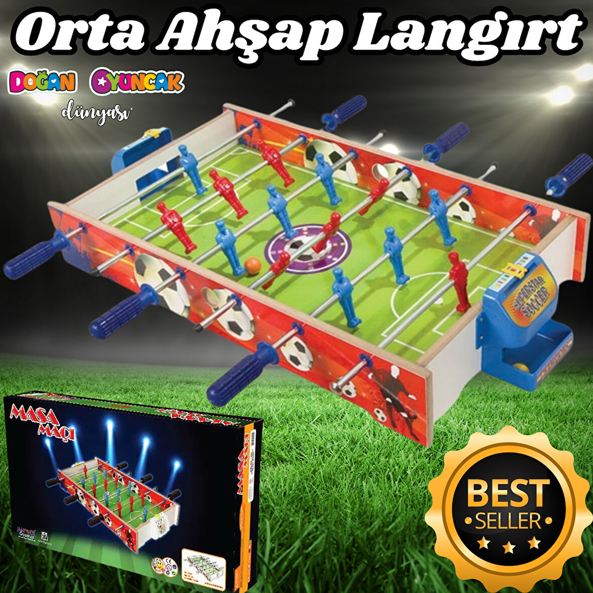 Orta Ahşap Langırt Seti - Ahşap Oyuncak - Futbol Oyuncakları - Top Oyuncak Langırt Setleri - Langırt Oyuncakları - Ahşap Masa Oyunu
