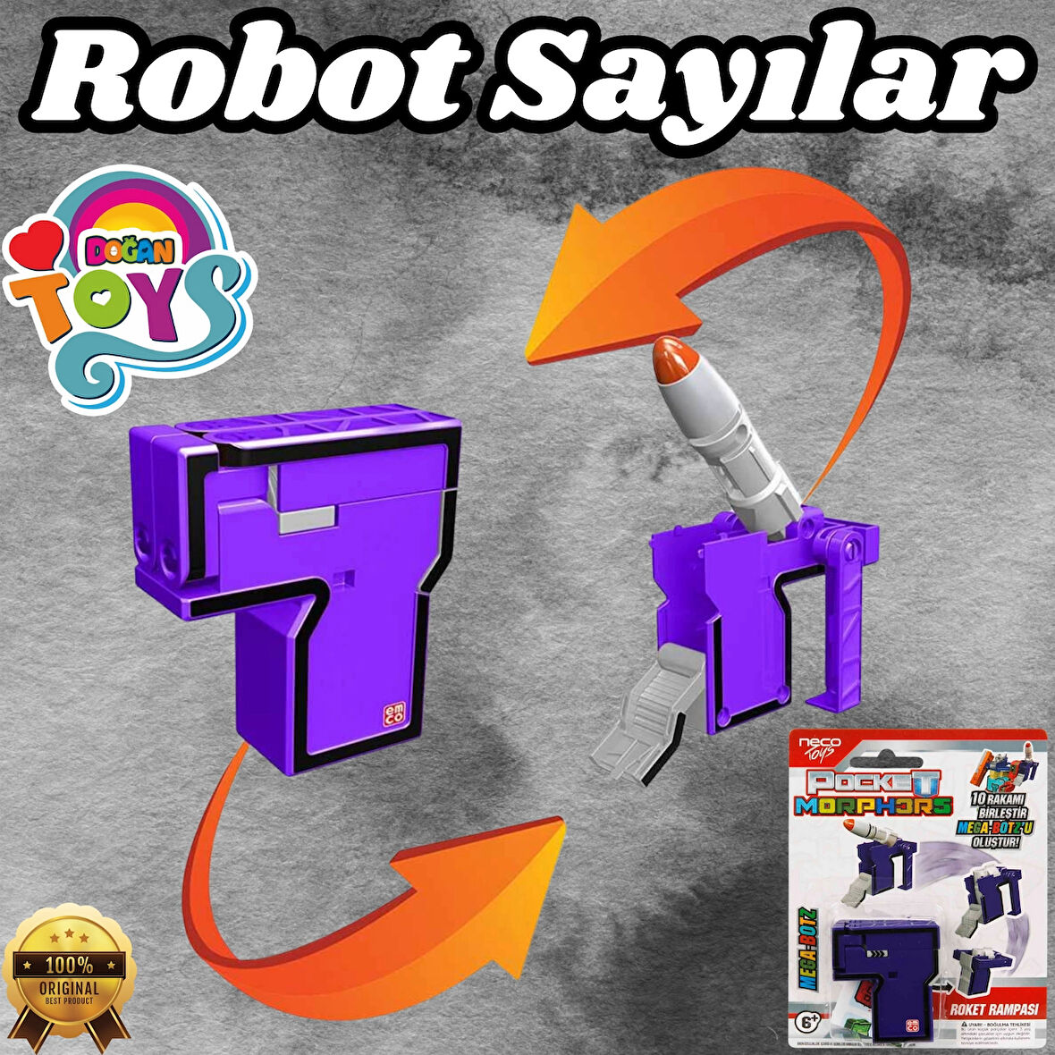 Pocket Morphers 7 Roket Rampası - Roboto Dönüşen Sayılar - 7 Numara Robot - Transformers - Robot Sayı