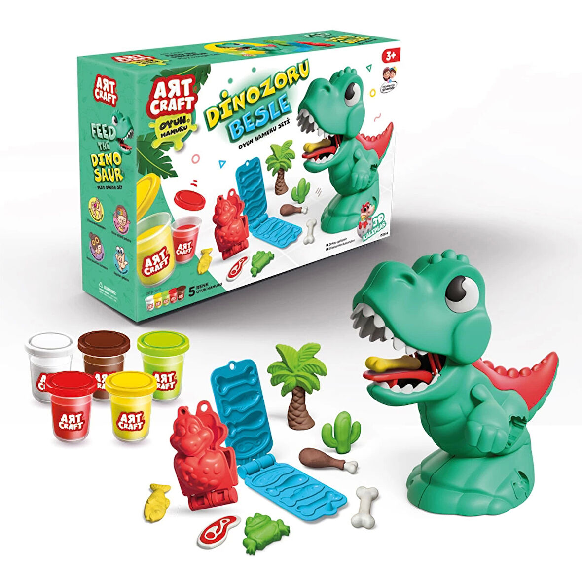 Dinozor Oyun Hamur Seti 280 Gr. - Oyun Hamuru Seti - Hamur Setleri - Hamur Kalıpları - Dino Hamur