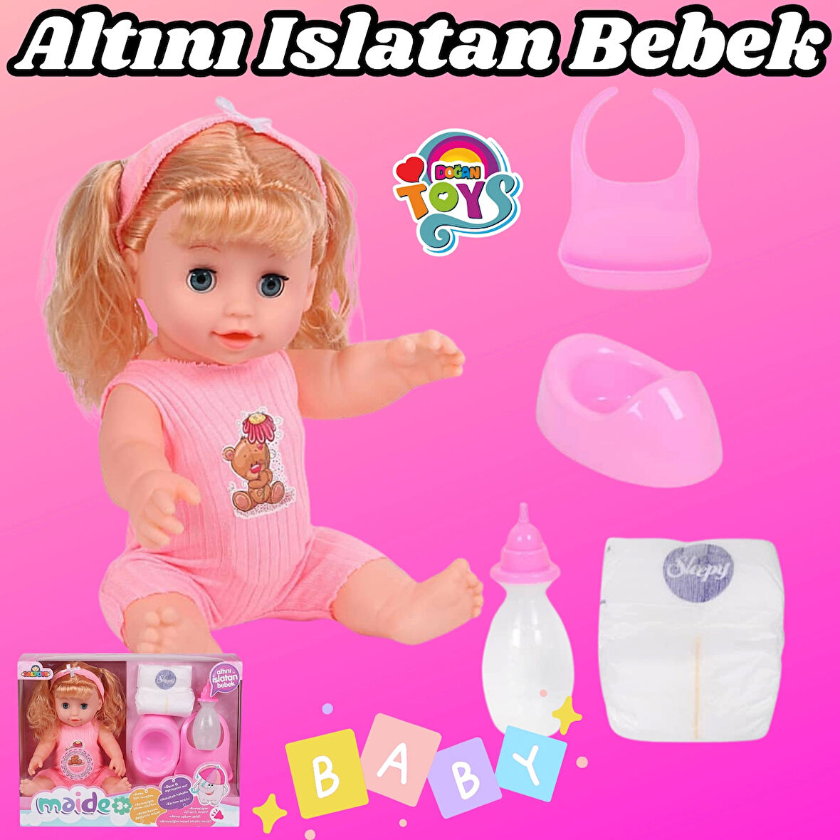 Maide Altını Islatan Et Bebek - Oyuncak Altını Islatan Bebek - Su İçen Bebek - Altına İşeyen Bebek - Sarışın