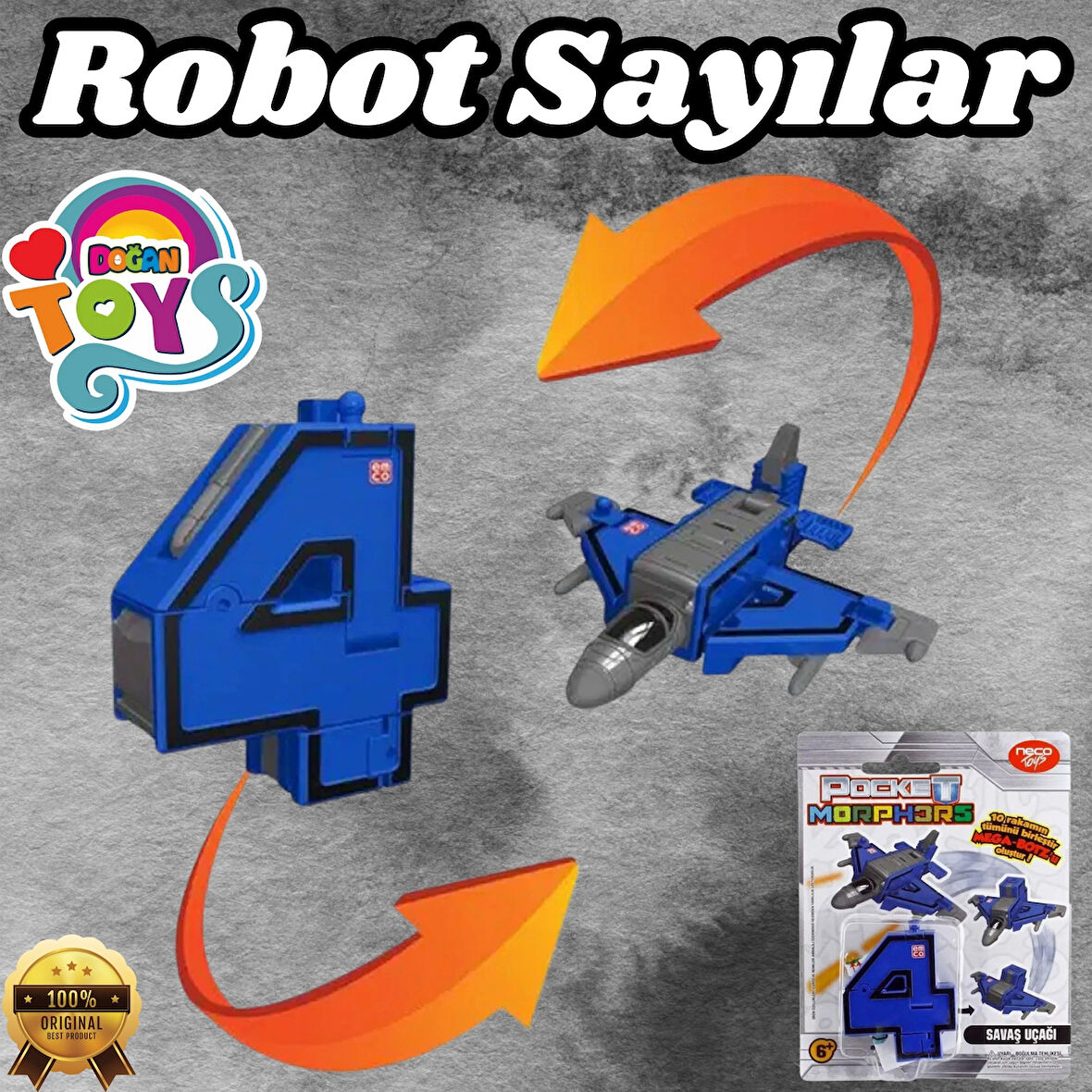 Pocket Morphers 4 Savaş Uçağı - Roboto Dönüşen Sayılar - 4 Numara Robot - Transformers - Robot Sayı