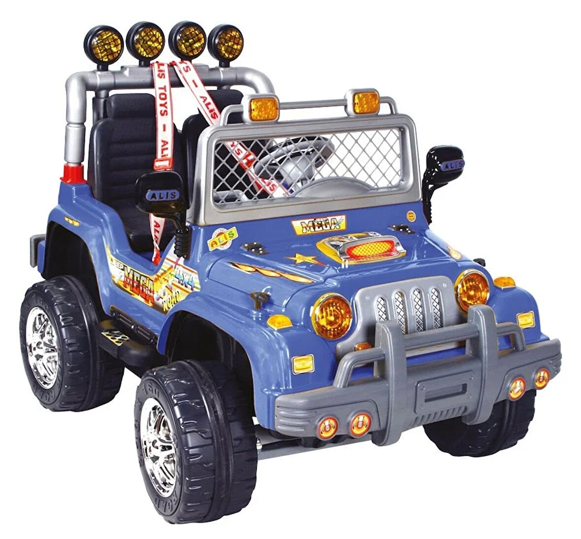 Kumandalı Çift Kişilik Mega Akülü Araba Mavi - 12 Volt İki Kişilik Akülü Araba Akülü JEEP - Mega Off Road Turbo Jeep