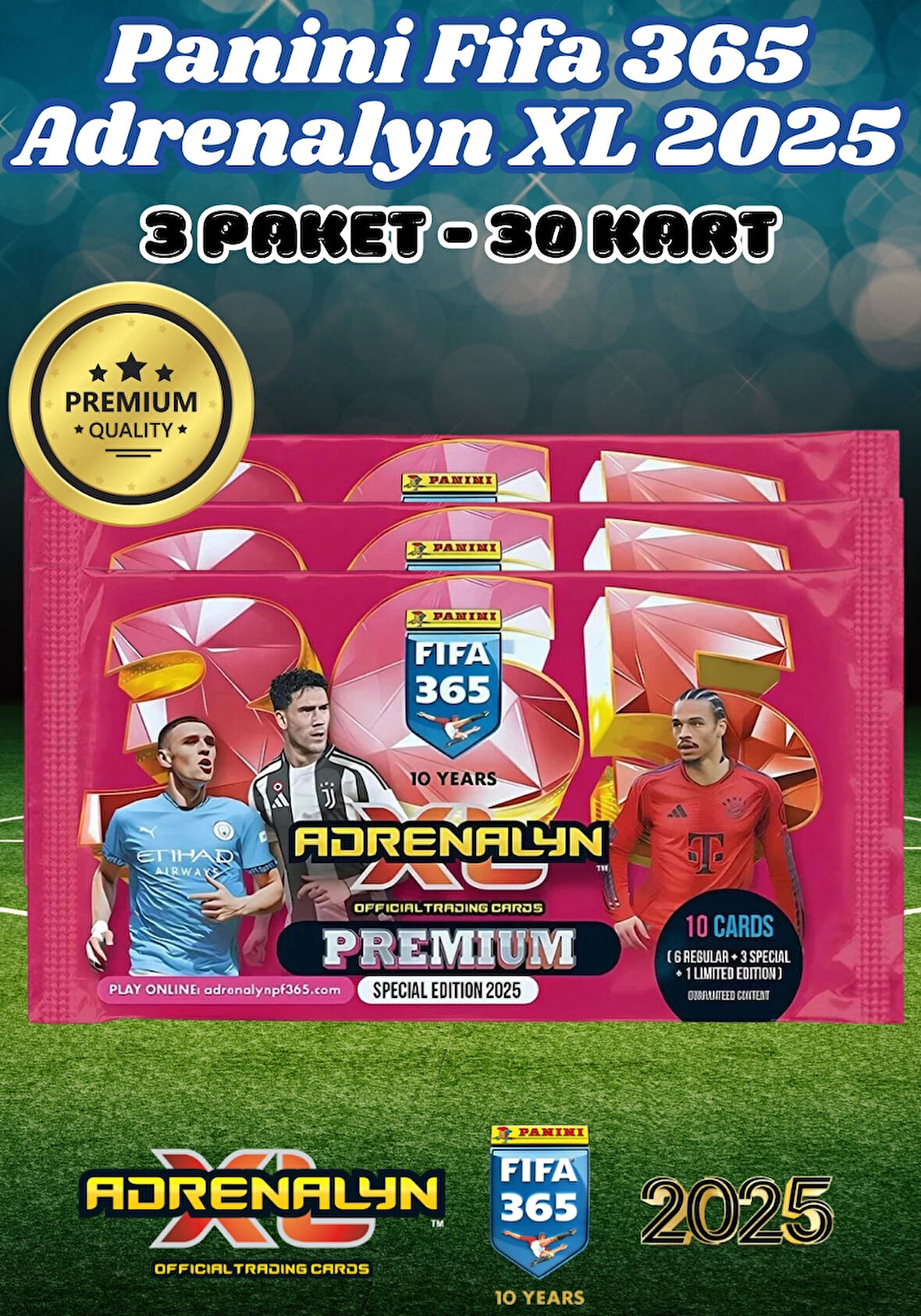 Panini Premium FIFA 365 Adrenalyn XL 2025 Oyuncu Kartı - Premium Futbolcu Kartları - 3 Paket