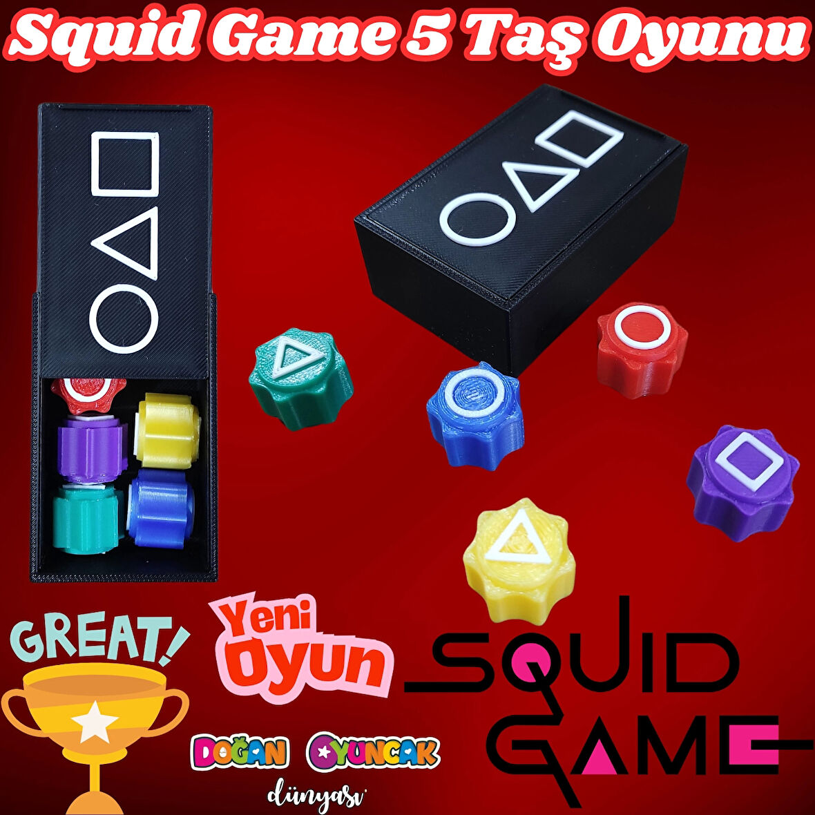 Squid Game 5 Taş Oyunu - Squid Game Oyunu - 5 Taş Oyunu Seti Kalamar Oyun Renkli Taş - Renkli 5 Taş Oyunu