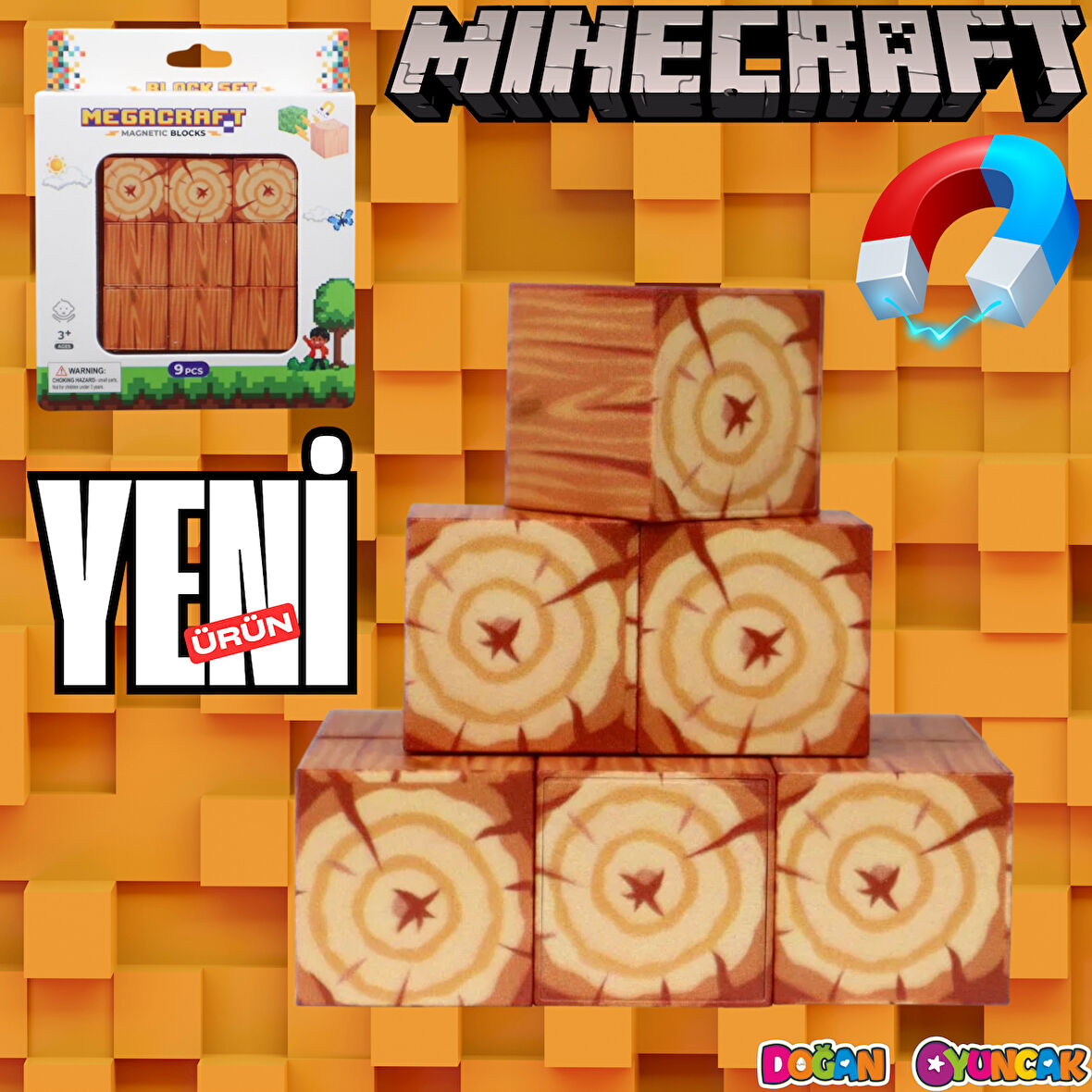 Minecraft Ağaç Gövdesi Desenli Blok Manyetik Lego Minecraft Manyetik Lego Minecraft Lego Megacraft Lego Seti Megnetic Blocks