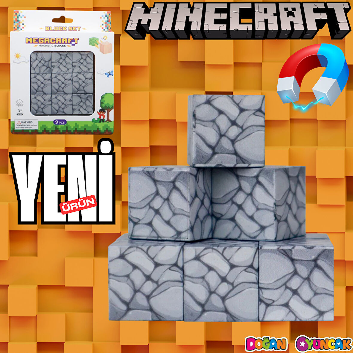Minecraft Taş Desenli Blok Manyetik Lego Minecraft Manyetik Lego Minecraft Lego Megacraft Lego Seti Megnetic Blocks