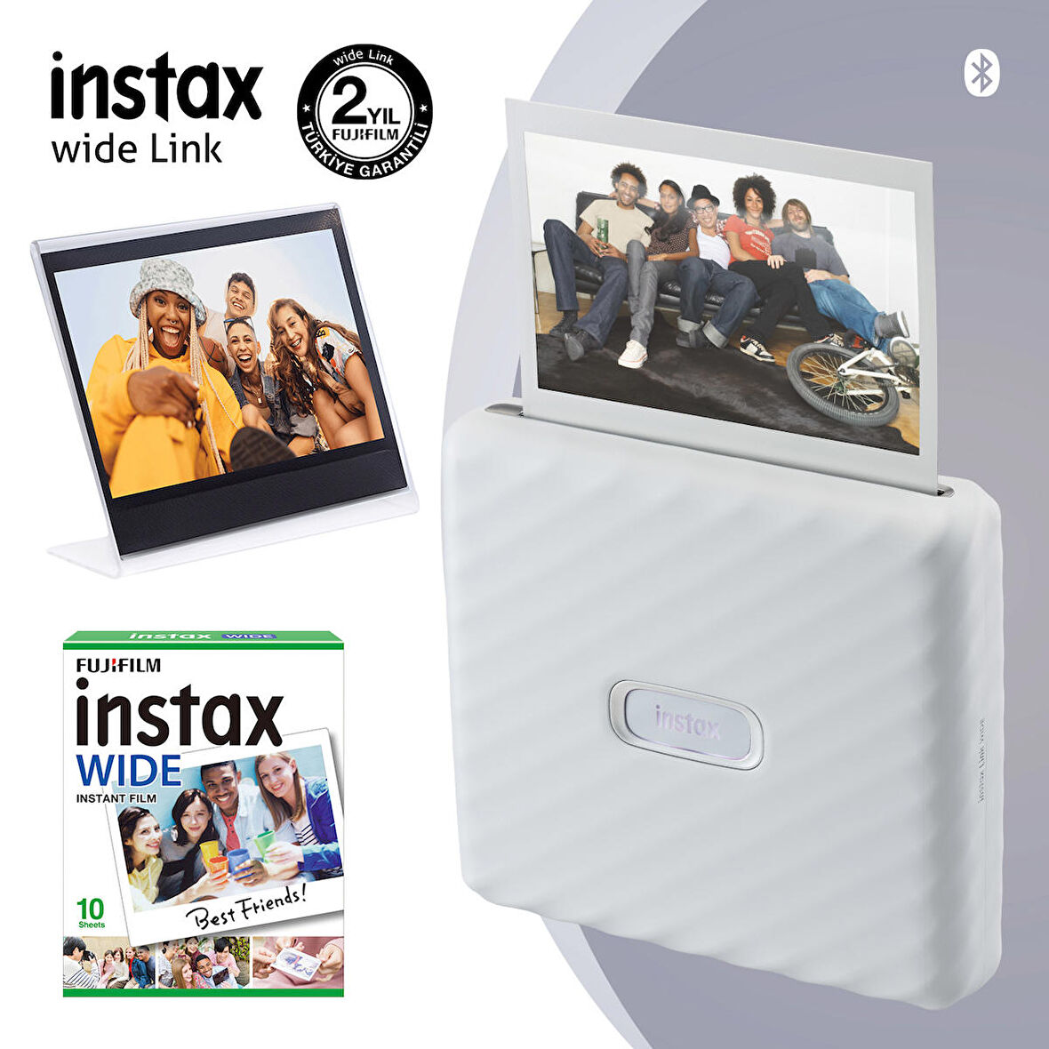 Instax Wide Link Beyaz Yazıcı 10lu Film ve Pleksi Çerçeve