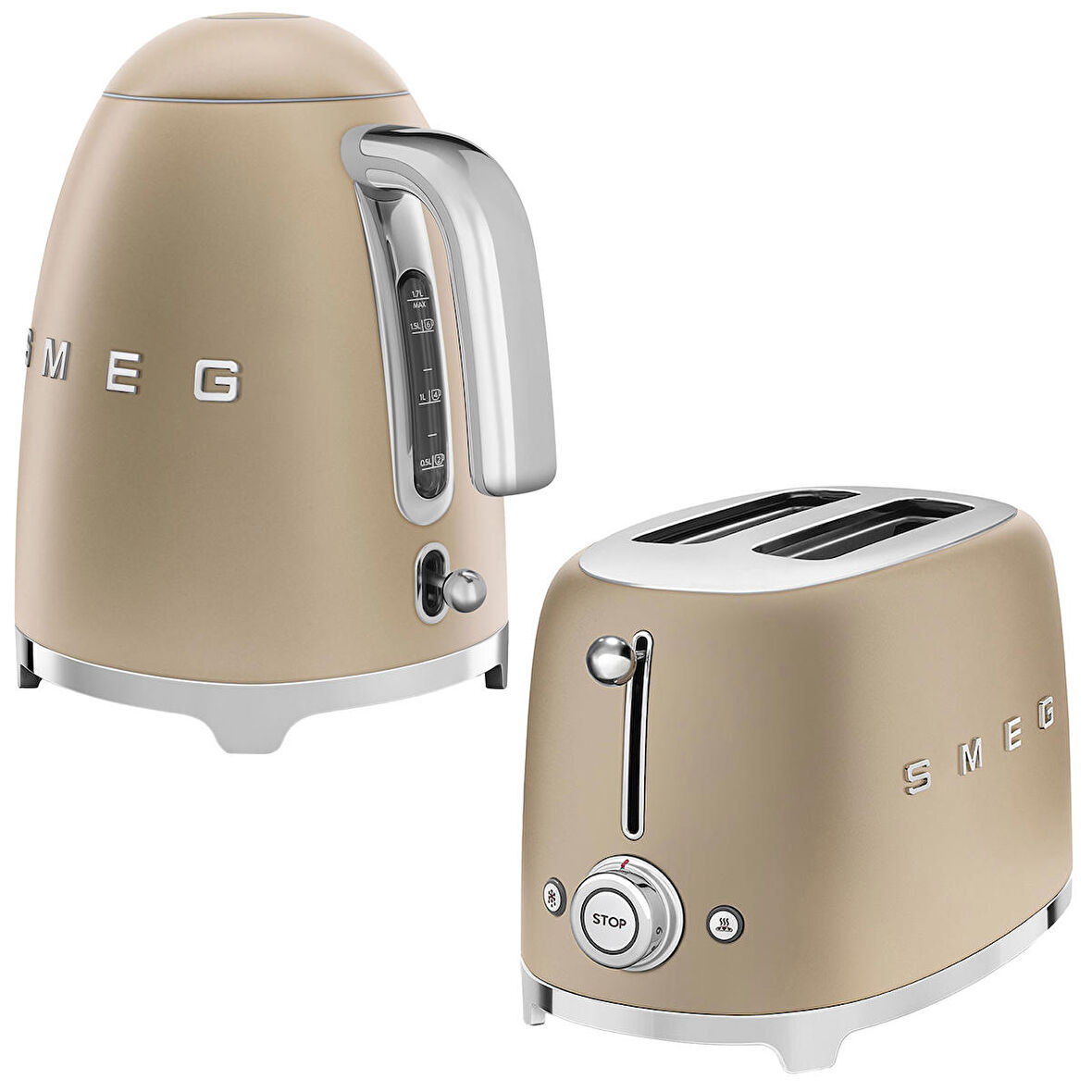 Smeg 50'S Style Special Edition Mat Gold Kettle ve 1x2 Ekmek Kızartma Makinesi Seti