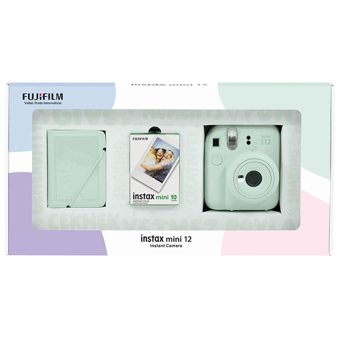 Instax mini 12 Yeşil Fotoğraf Makinesi 10'lu Film ve 28'li Mini Albüm Bundle Box