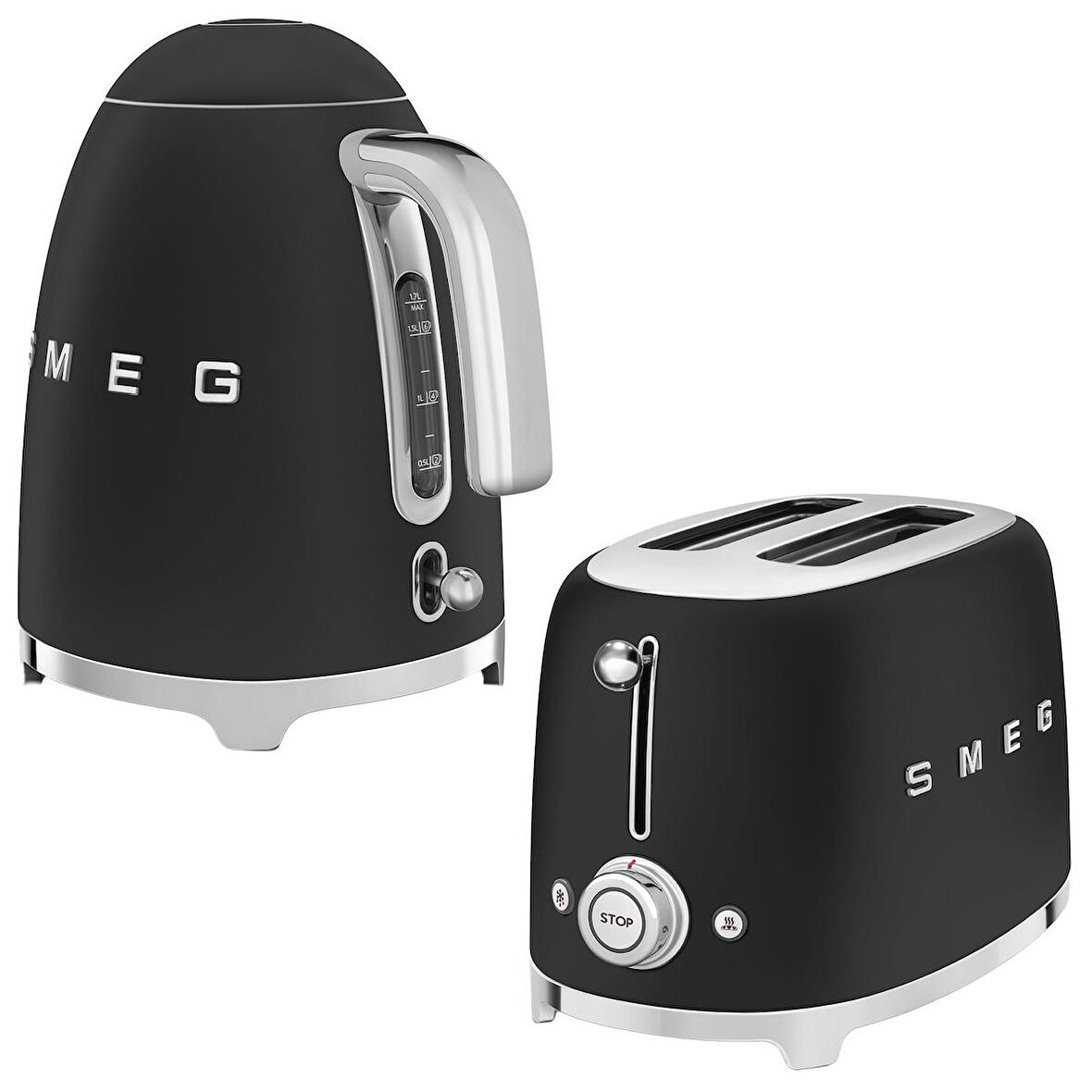 Smeg 50'S Style Special Edition Mat Siyah Kettle ve 1x2 Ekmek Kızartma Makinesi Seti