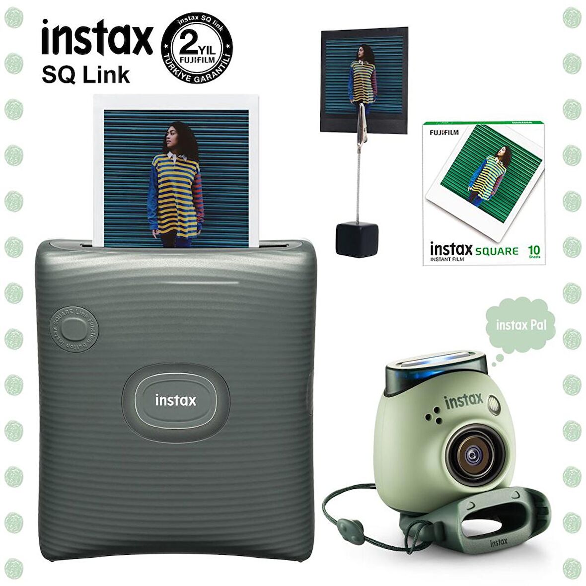 Instax Square Link Yeşil Akıllı Telefon Yazıcısı ve Pal Yeşil Dijital Kamera Seti