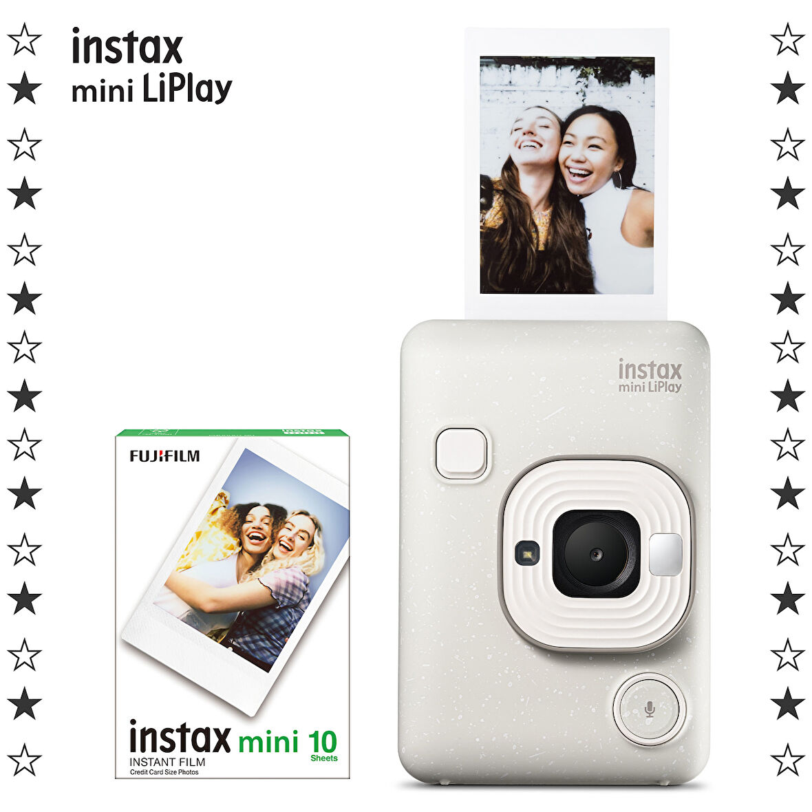 Instax mini LiPlay Hybrid Misty White Fotoğraf Makinesi 10'lu Film