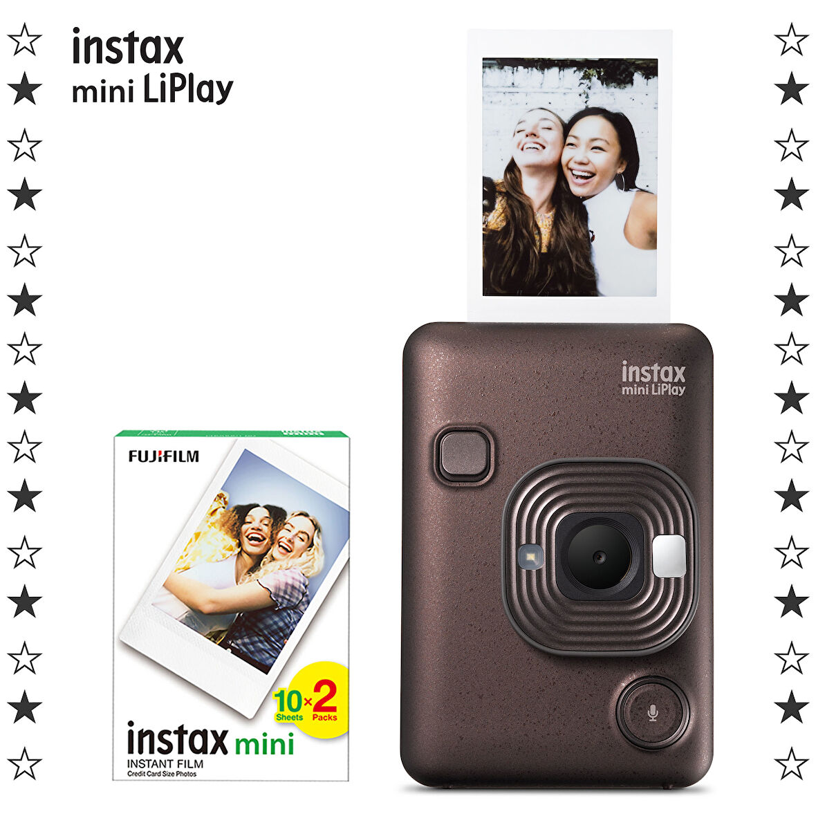 Instax mini LiPlay Hybrid Deep Bronze Fotoğraf Makinesi 20'li Film