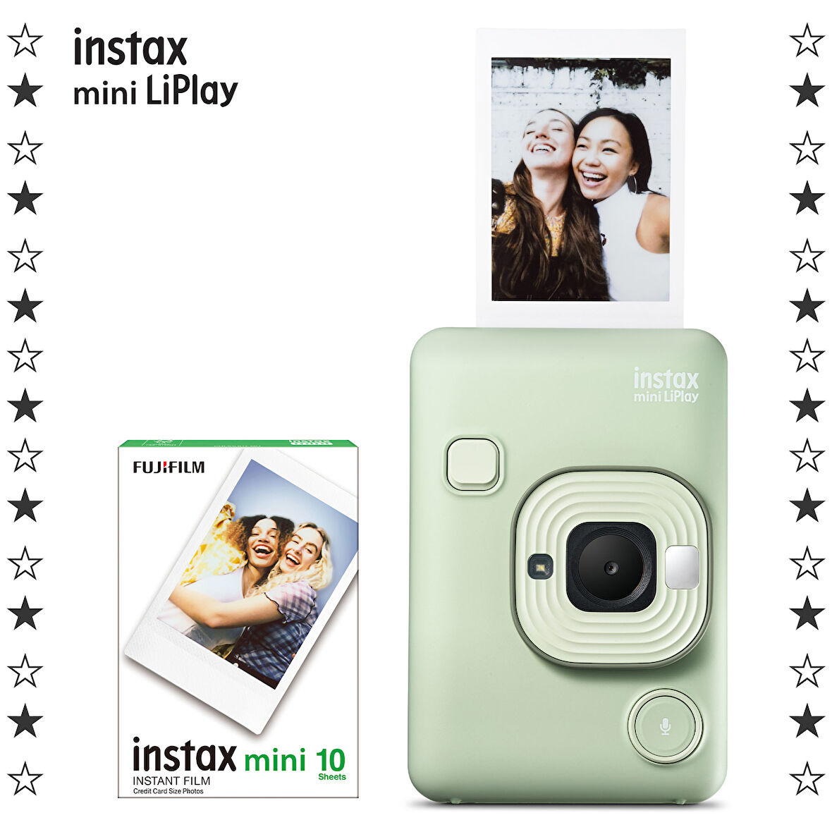 Instax mini LiPlay Hybrid Matcha Green Fotoğraf Makinesi ve 10'lu Film