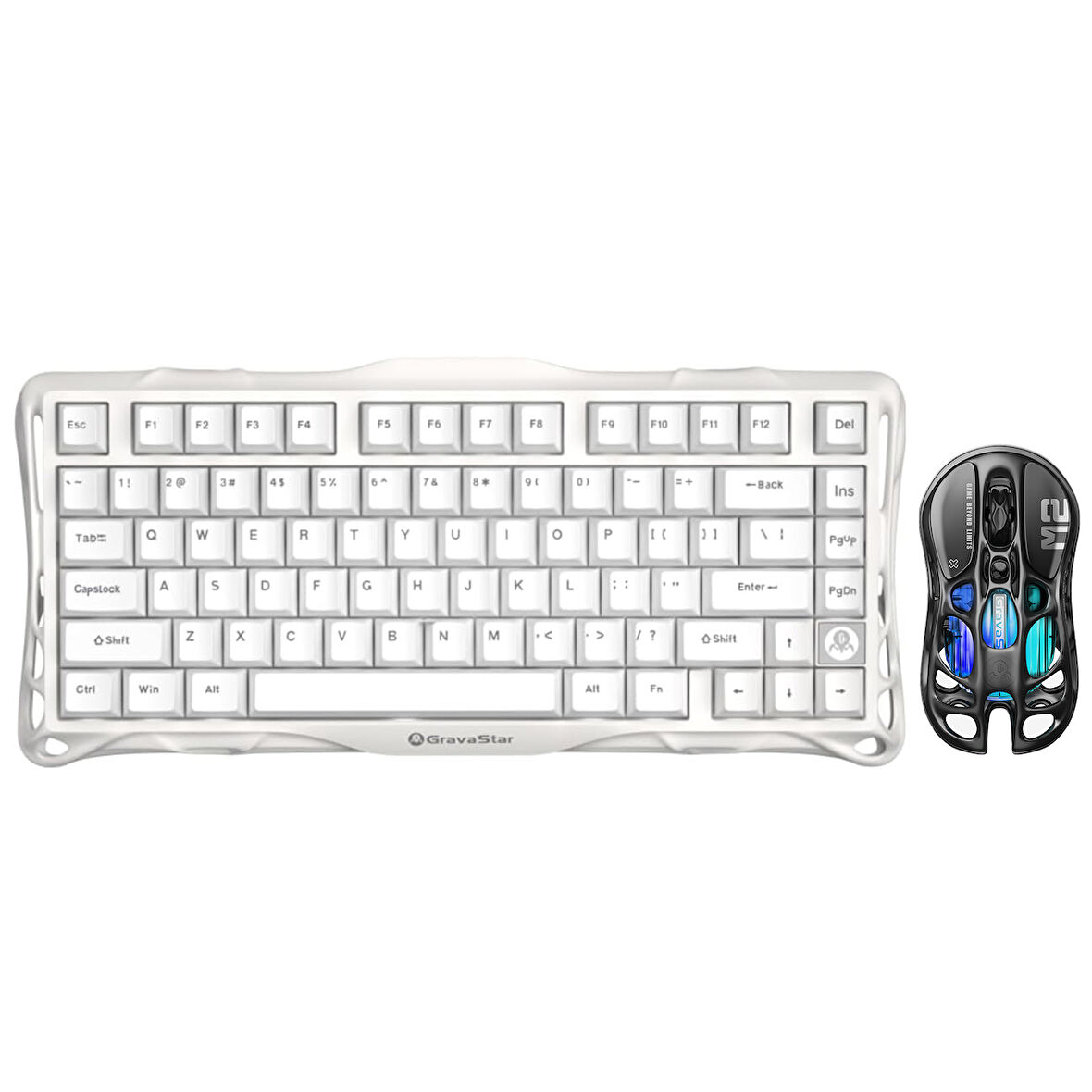 GravaStar Mercury K1 Lite+M2 Kablosuz Rgb Işıklı Mekanik Q Gaming Klavye ve Optik Mouse Seti, Beyaz