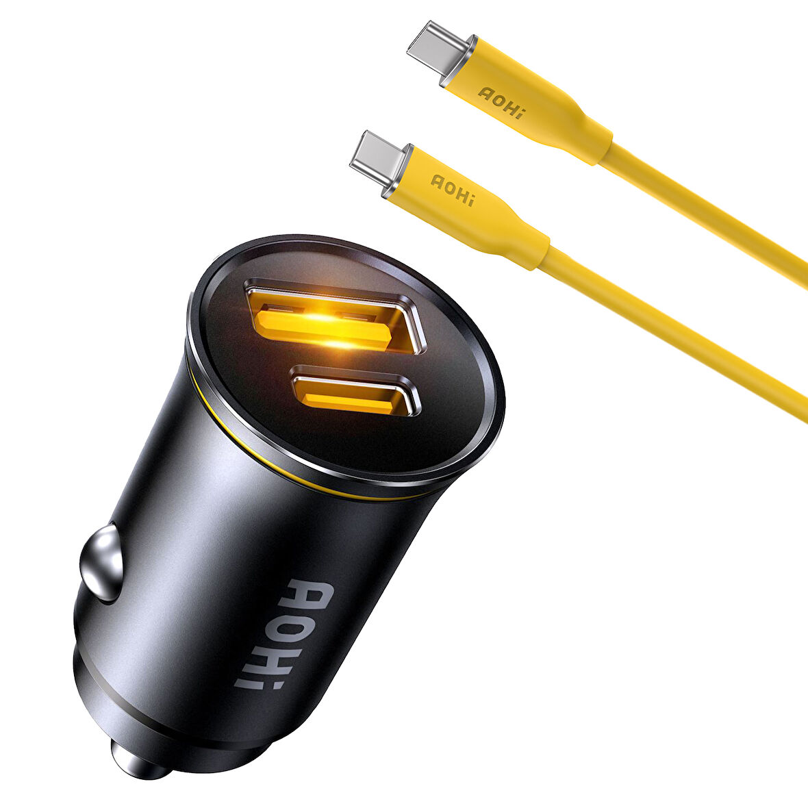 Aohi Araç İçi 2 Portlu 65W Şarj Cihazı, 140W 1m PD 3.1 480Mbps Süper Hızlı Şarj/Data Kablosu Seti