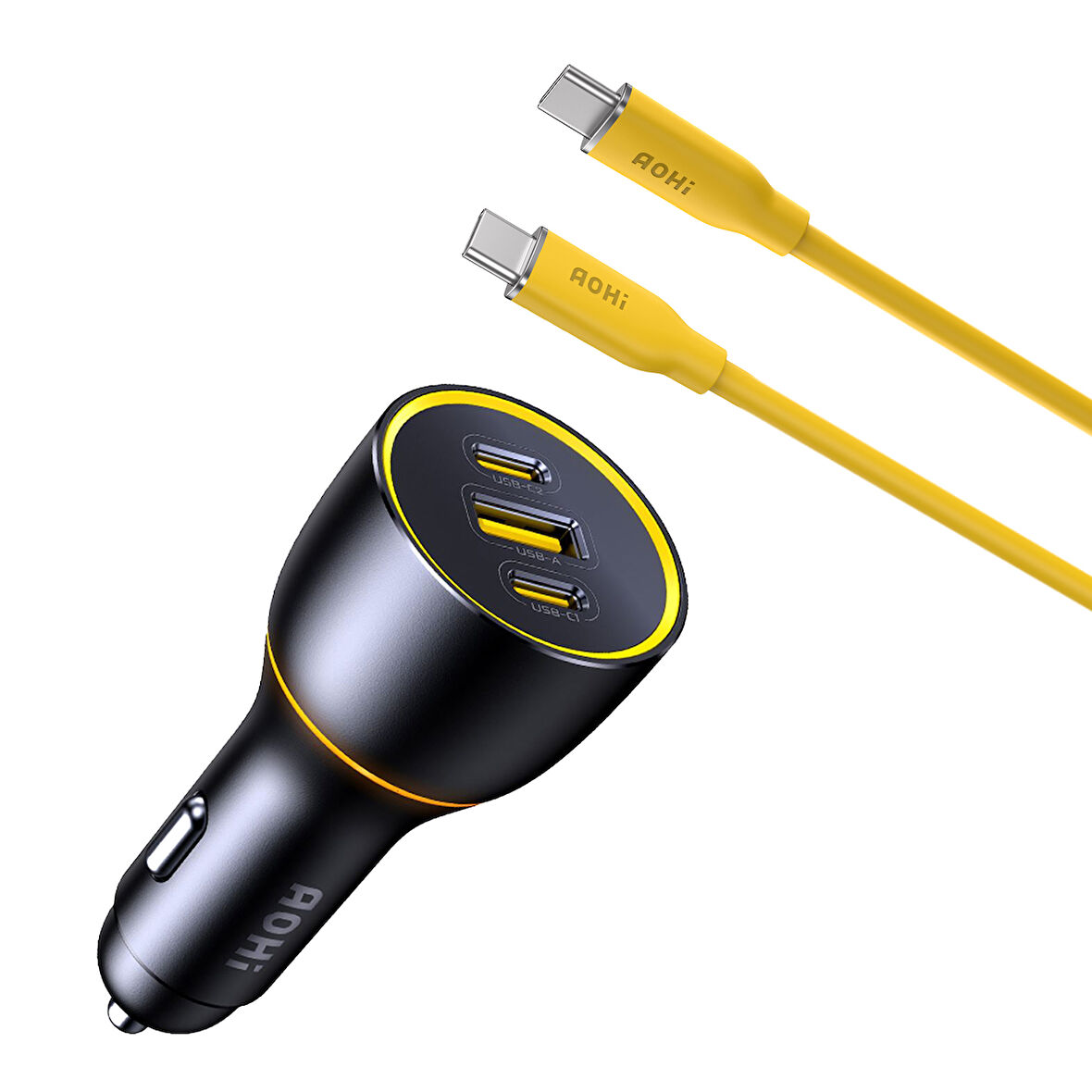 Aohi Araç İçi 3 Portlu 170W Şarj Cihazı, 140W 1m PD 3.1 480Mbps Süper Hızlı Şarj/Data Kablosu Seti