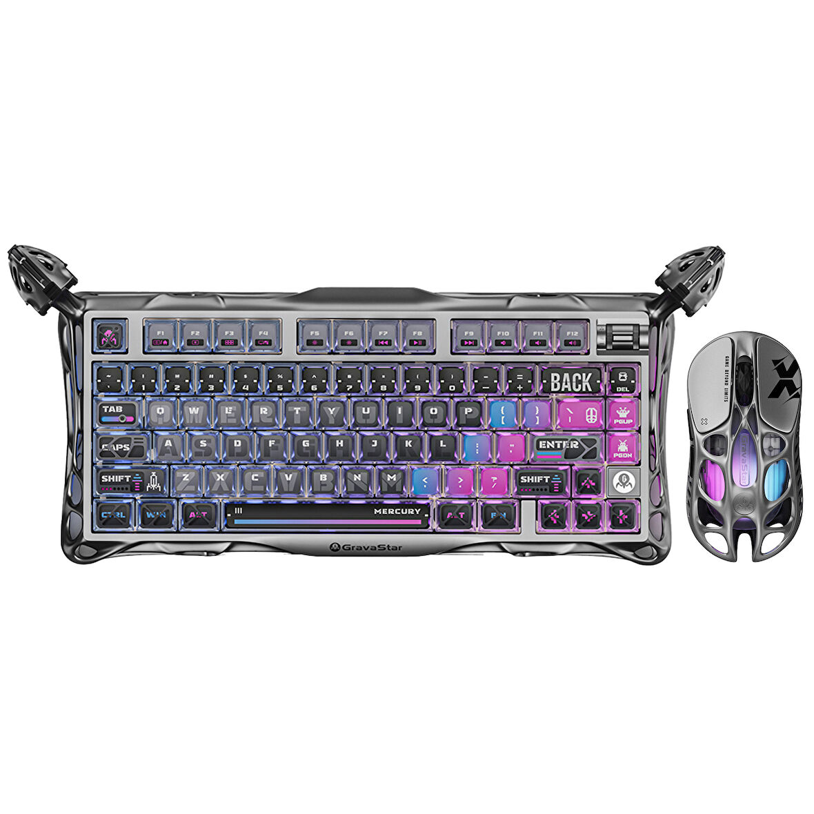 GravaStar Mercury K1 Pro+X Kablosuz RGB Işıklı Mekanik Q Gaming Klavye ve Optik Mouse Seti, Special Edition, Cyberpunk