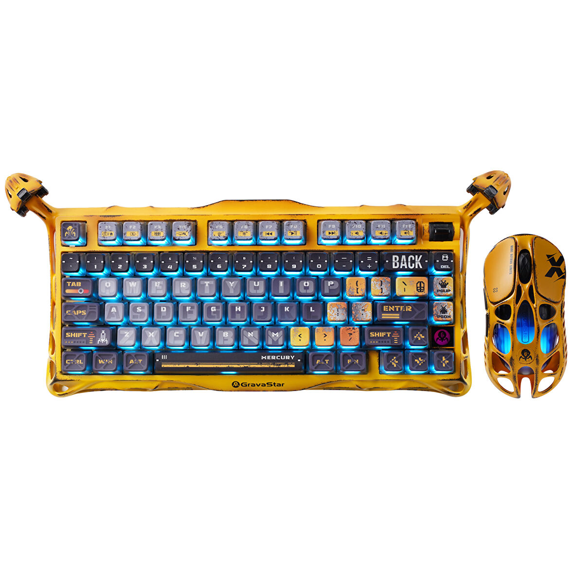 GravaStar Mercury K1Pro+X Kablosuz RGB Işıklı Mekanik Q Gaming Klavye ve Optik Mouse Seti, Special Edition, Sarı