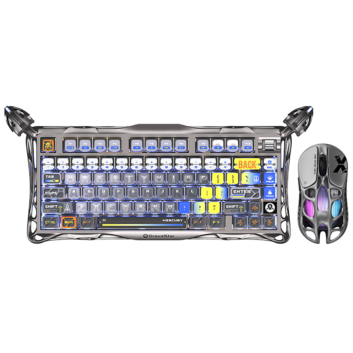 GravaStar Mercury K1 Pro+X Kablosuz RGB Işıklı Mekanik Q Gaming Klavye ve Optik Mouse Seti, Uzay Gri