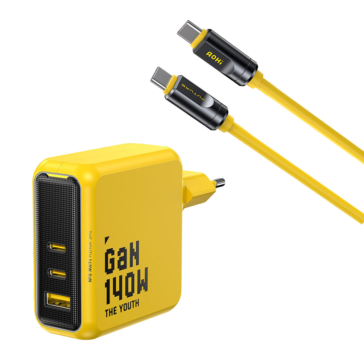 Aohi Youth 140W 3 Portlu Şarj Adaptörü, 240W 8K Süper Hızlı Şarj/Data Kablosu Seti