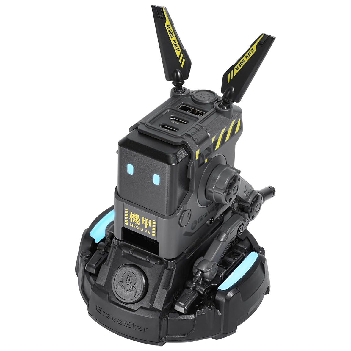 GravaStar Alpha65 Robot Figürlü 65W Hızlı Şarj Adaptörü ve Şarj Standı, Gri