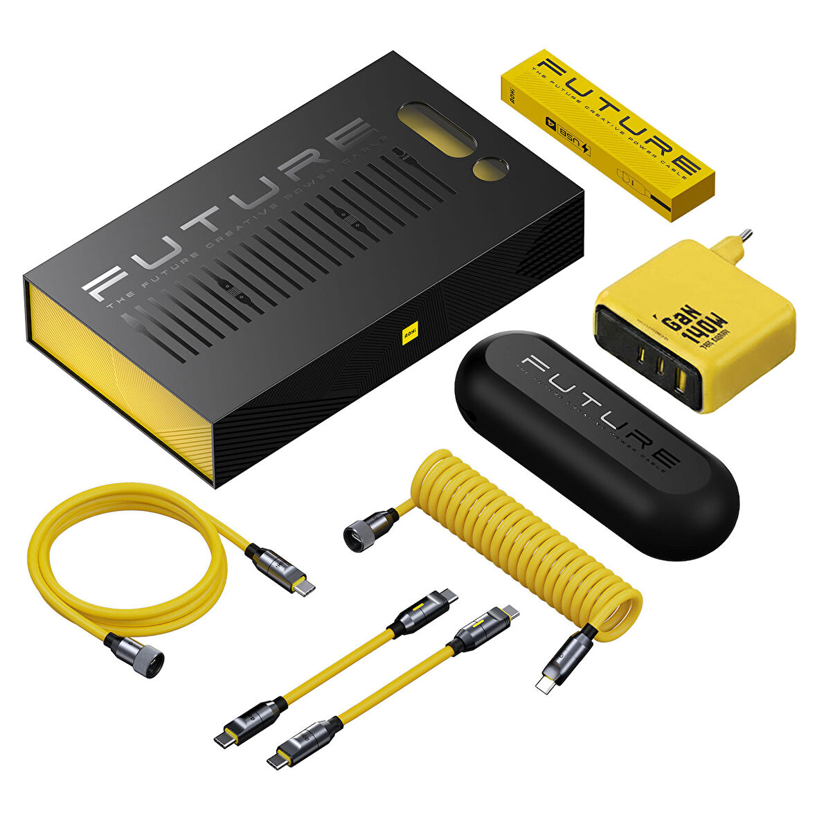 Aohi The Future Creative Power 8 in 1, 2,6m 240W PD 3.1 Süper Hızlı Şarj/Data Kablo, Youth 140W 3 Portlu Şarj Adaptörü Seti