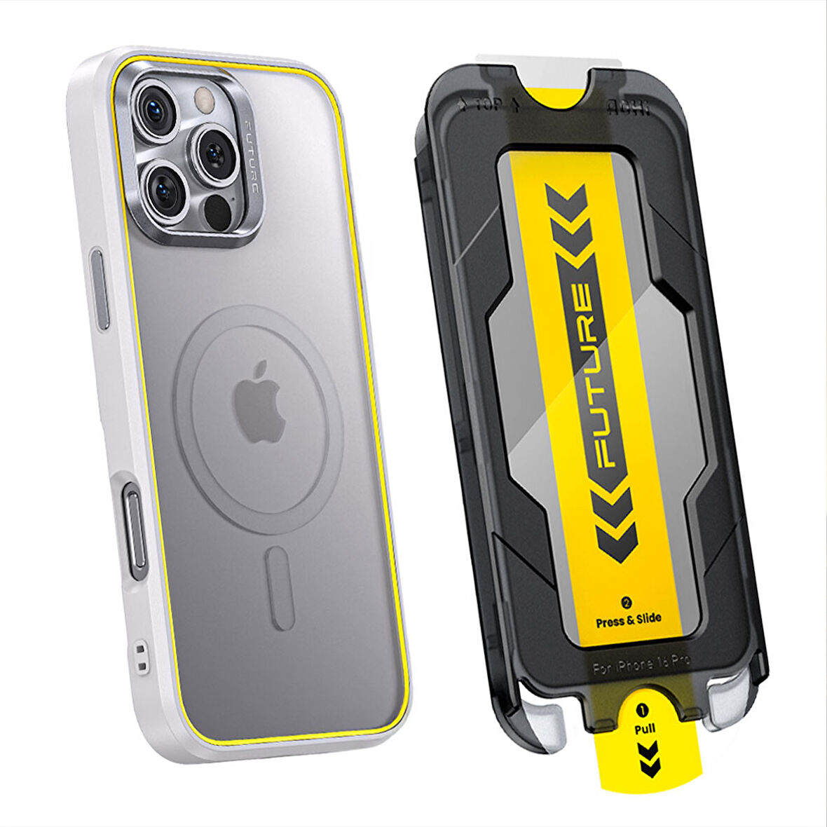 Aohi The Future Iphone 16 Pro Max Kılıfı Beyaz, Tam Kaplayan Kırılmaz Temperli Camlı Koruma