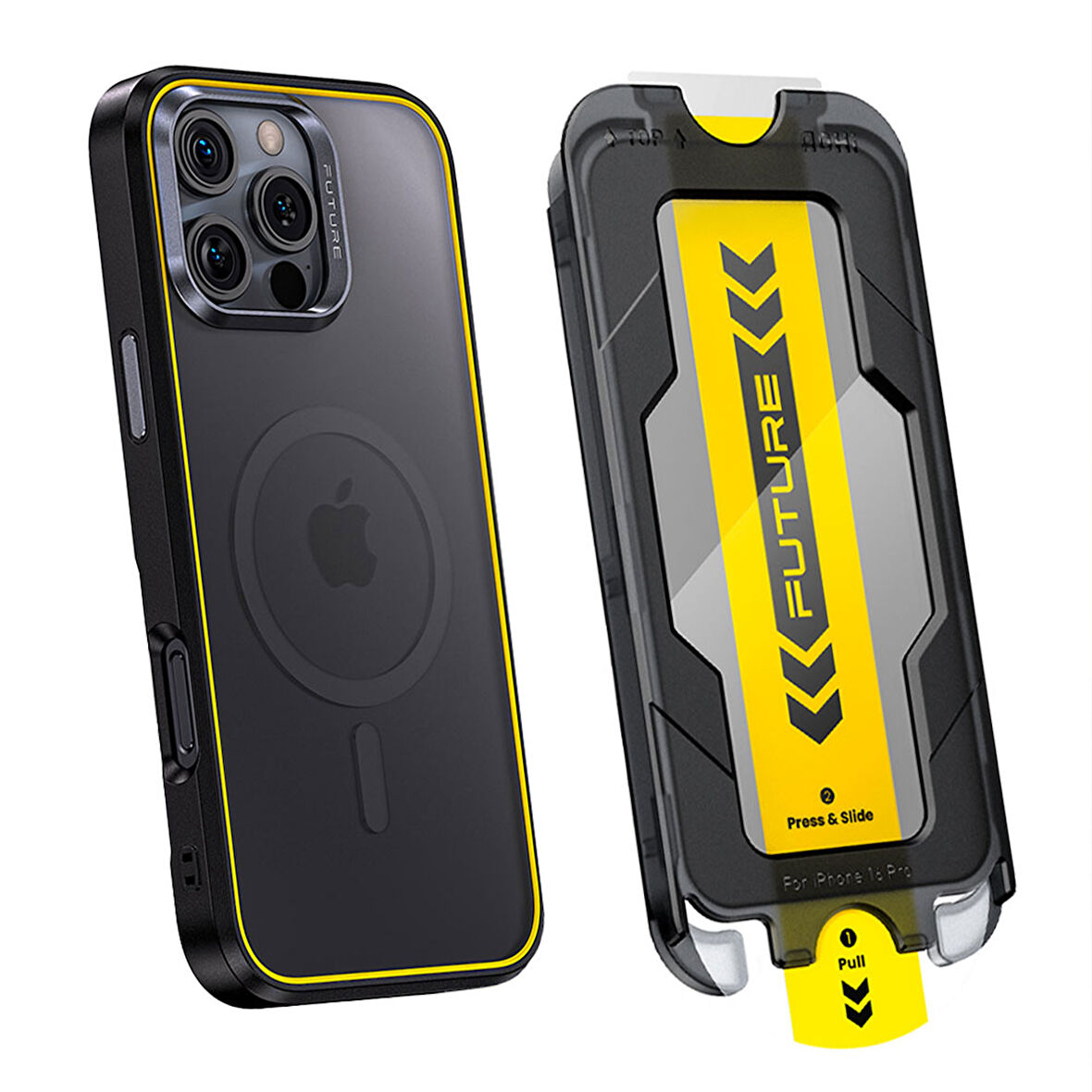 Aohi The Future Iphone 16 Pro Max Kılıfı Siyah, Tam Kaplayan Kırılmaz Temperli Camlı Koruma